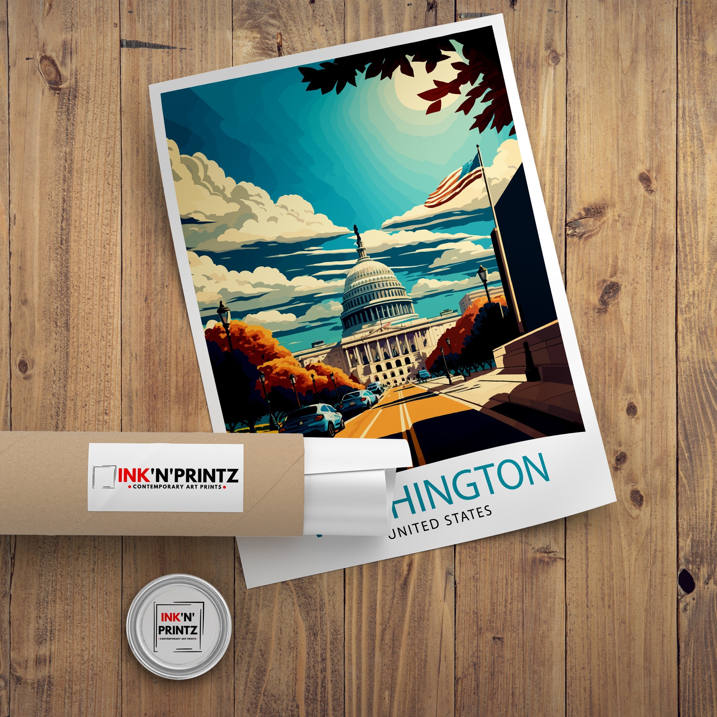 Washington D.C. Travel Print| Washington Wall Art USA Travel Poster Washington Home Decor Washington Illustration Gift for Travelers