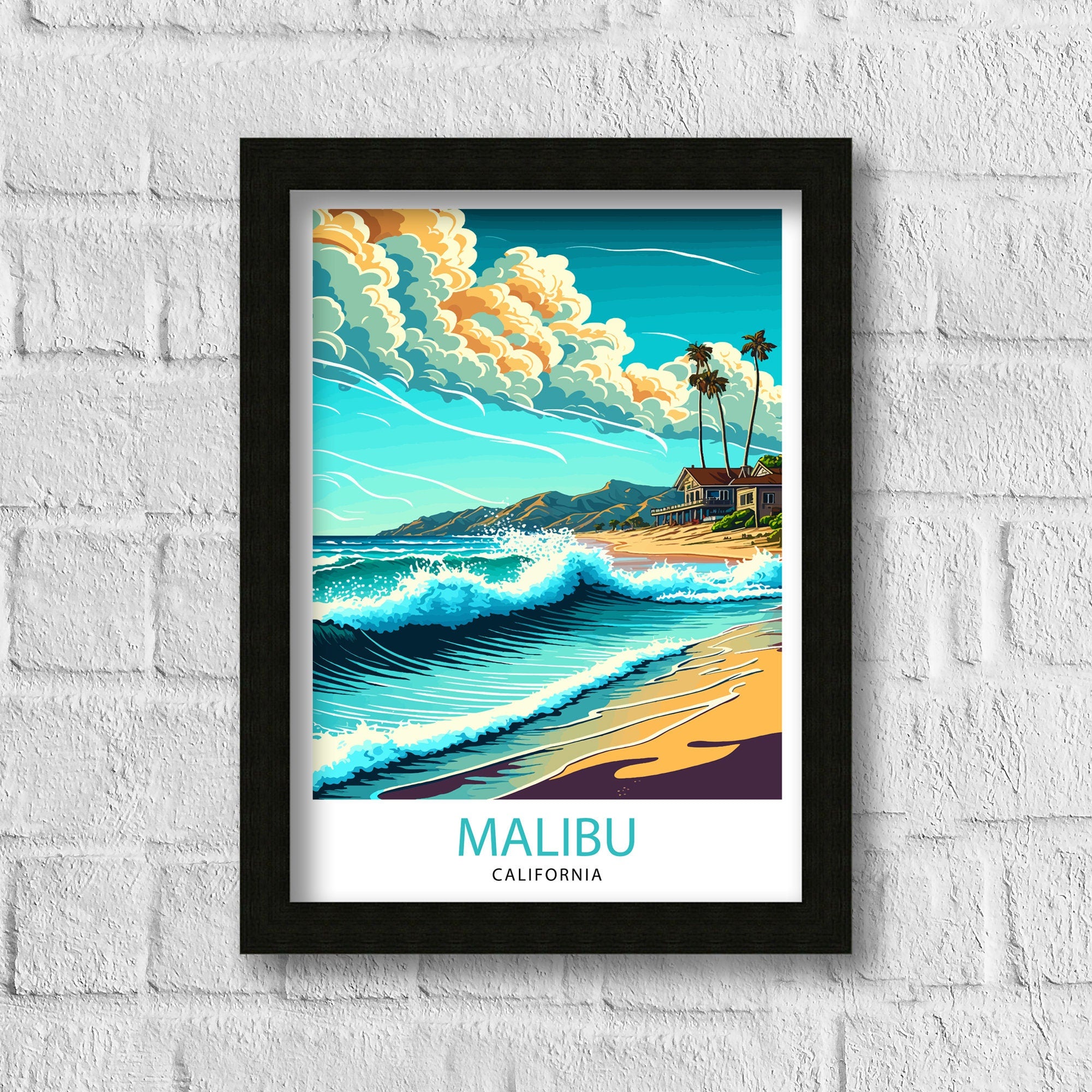 Malibu California Travel Print| Malibu Wall Decor Malibu Home Living Decor Malibu California Illustration Travel Poster Gift For Malibu