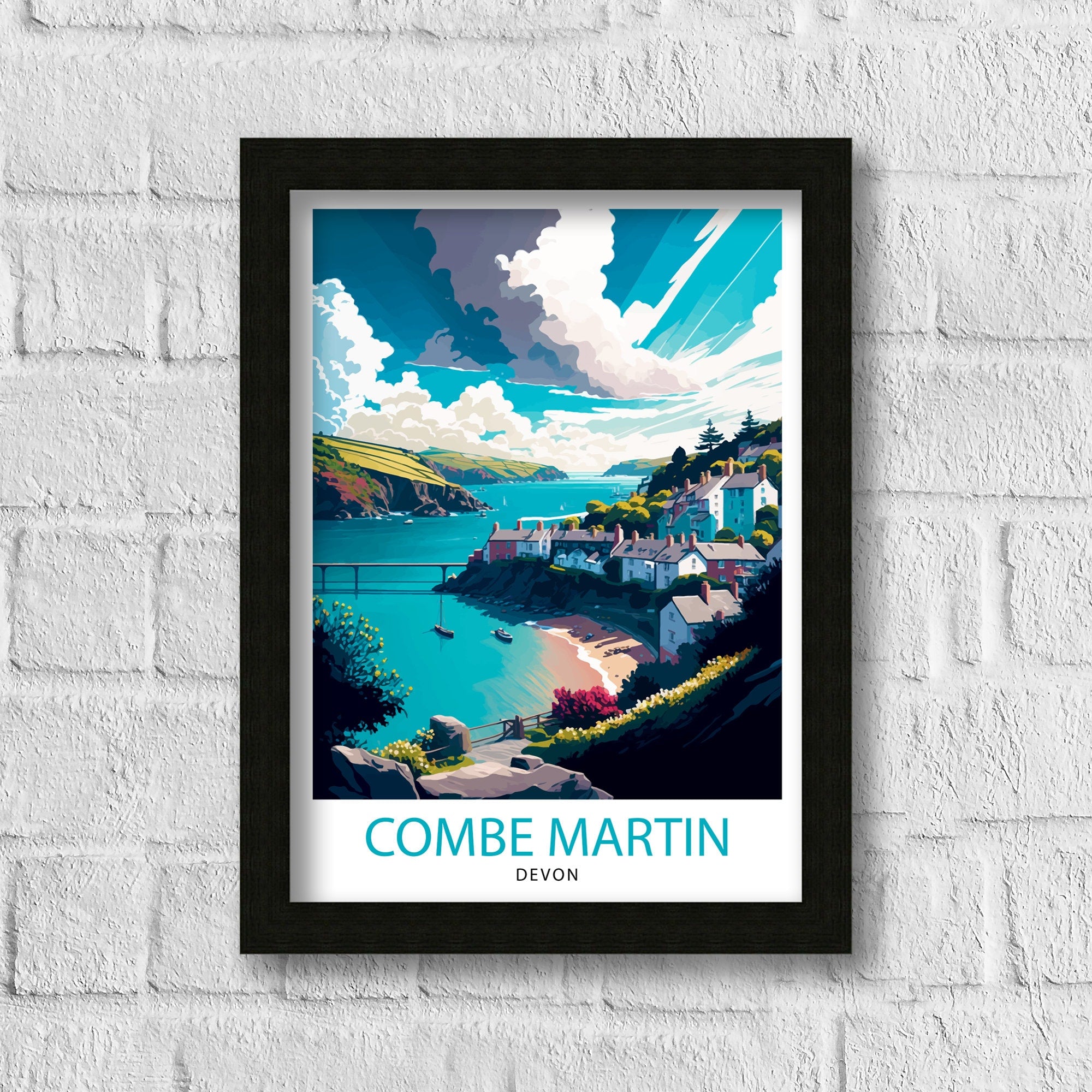 Combe Martin Devon Travel Print Combe Martin Wall Art Devon Travel Poster Coastal Art Print Gift For Traveler Home Decor