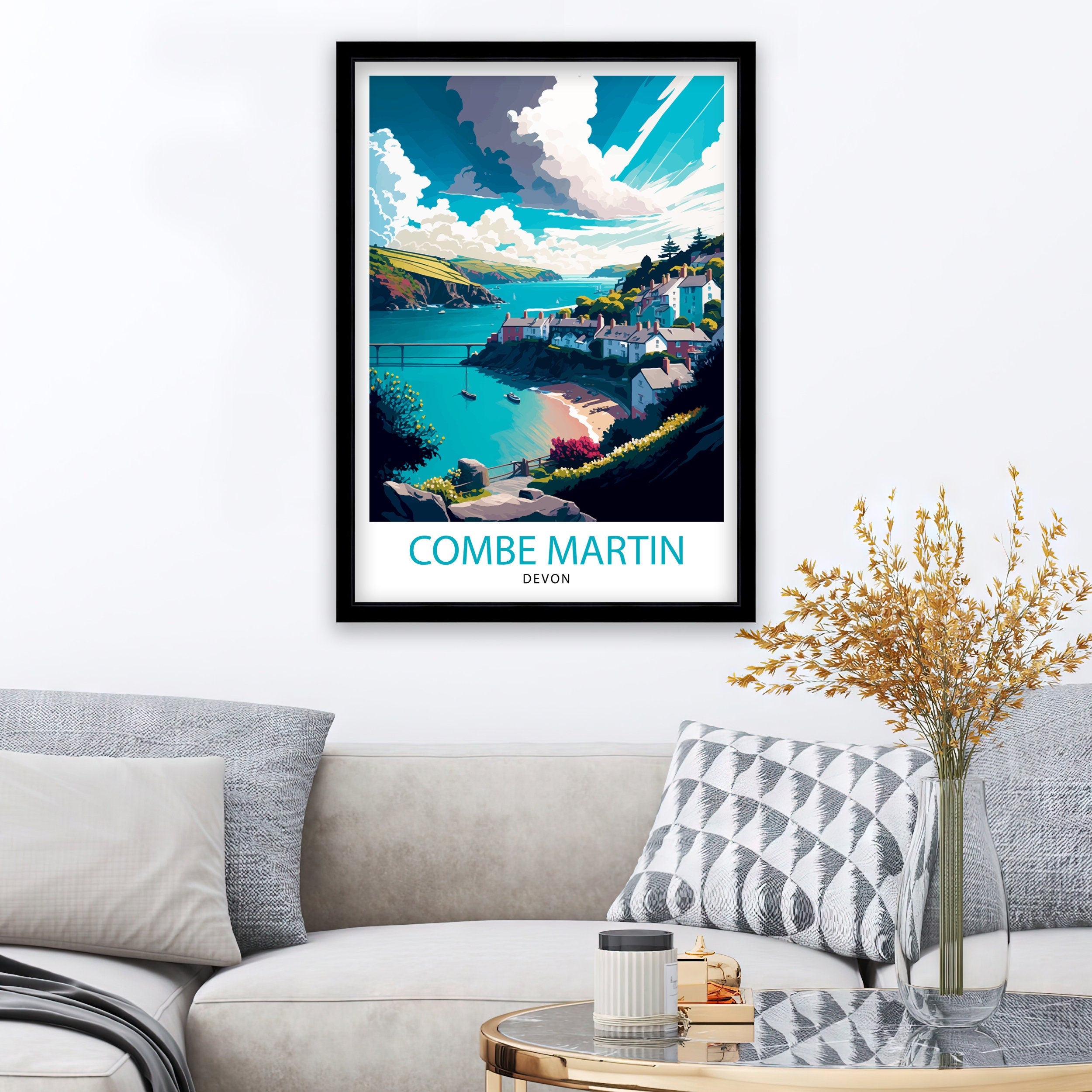 Combe Martin Devon Travel Print Combe Martin Wall Art Devon Travel Poster Coastal Art Print Gift For Traveler Home Decor