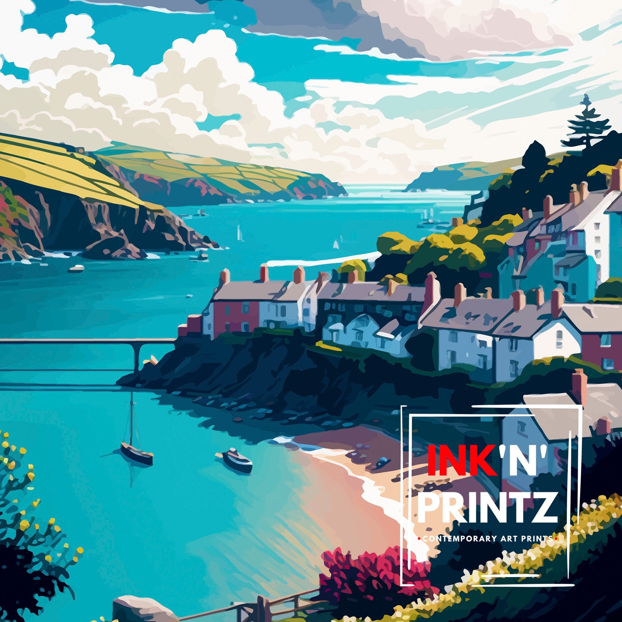Combe Martin Devon Travel Print Combe Martin Wall Art Devon Travel Poster Coastal Art Print Gift For Traveler Home Decor