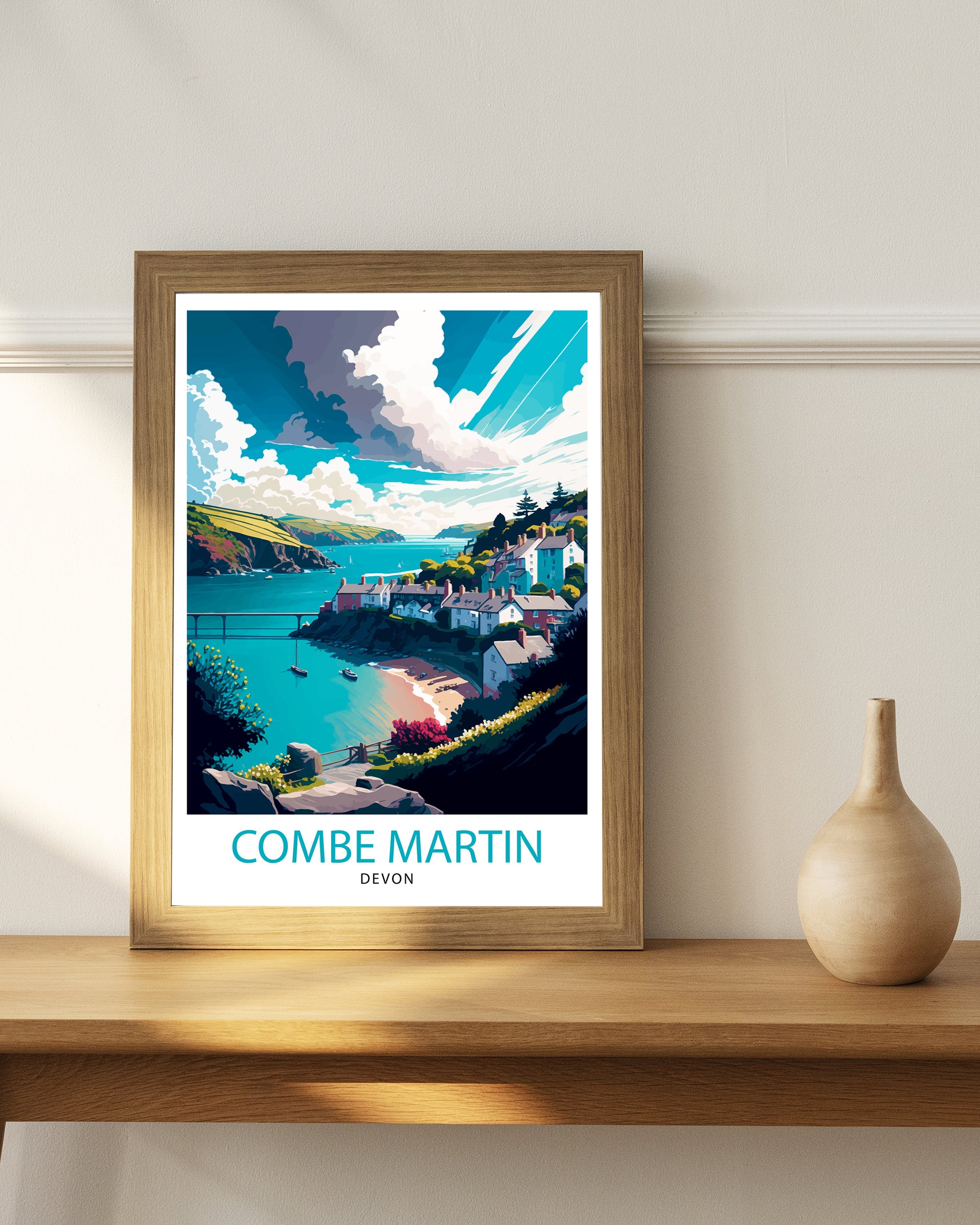 Combe Martin Devon Travel Print Combe Martin Wall Art Devon Travel Poster Coastal Art Print Gift For Traveler Home Decor