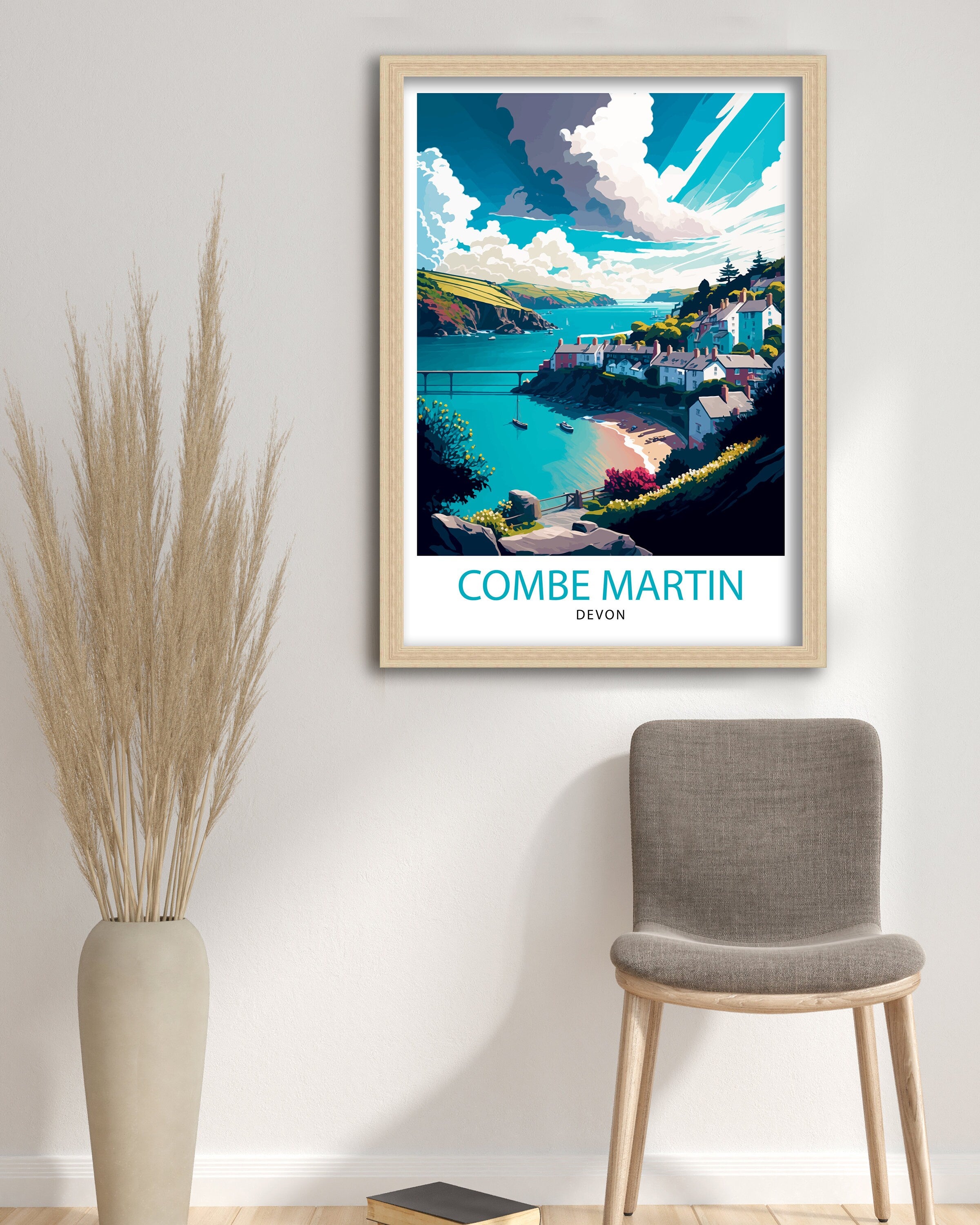 Combe Martin Devon Travel Print Combe Martin Wall Art Devon Travel Poster Coastal Art Print Gift For Traveler Home Decor