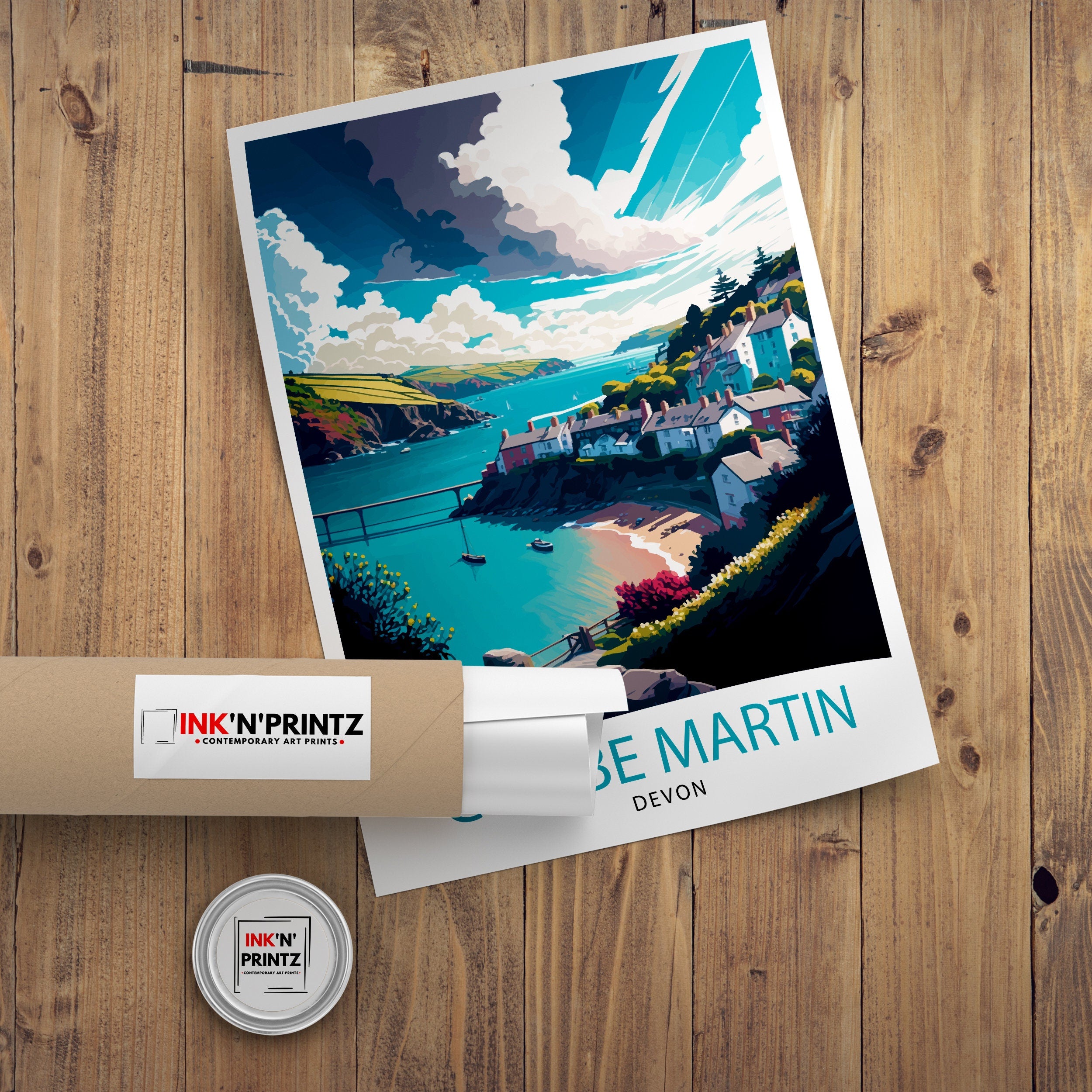 Combe Martin Devon Travel Print Combe Martin Wall Art Devon Travel Poster Coastal Art Print Gift For Traveler Home Decor