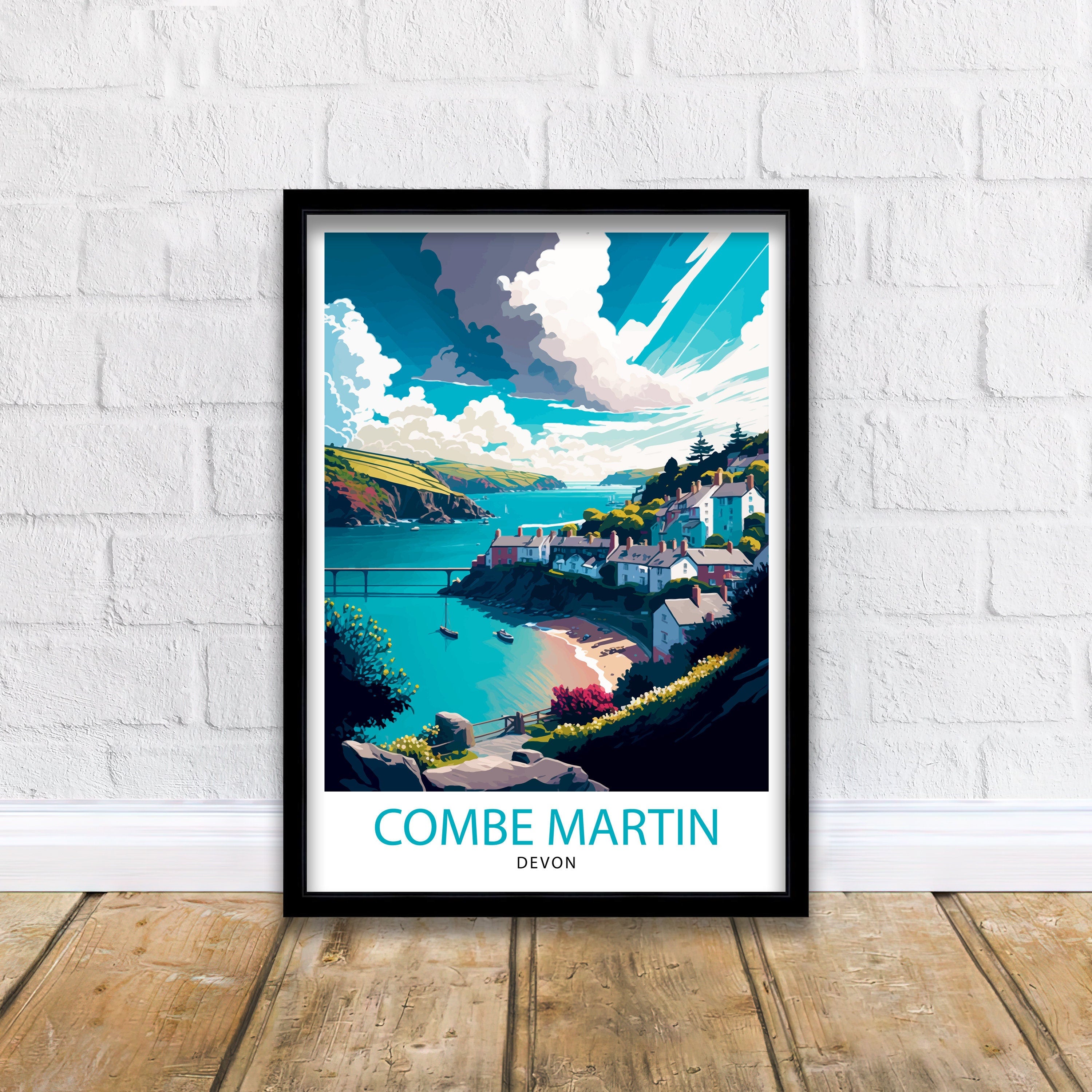 Combe Martin Devon Travel Print Combe Martin Wall Art Devon Travel Poster Coastal Art Print Gift For Traveler Home Decor