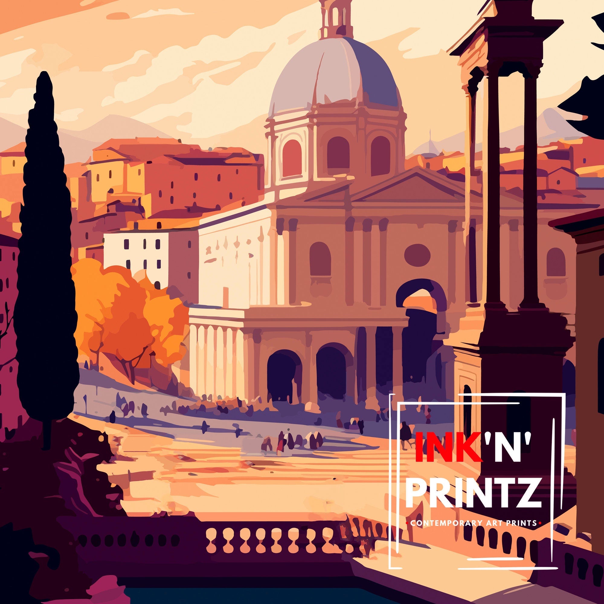 Rome Italy Travel Print Rome Wall Art Italy Travel Poster Rome Home Decor Italy Illustration Travel Gift for Rome Italy Wall Art
