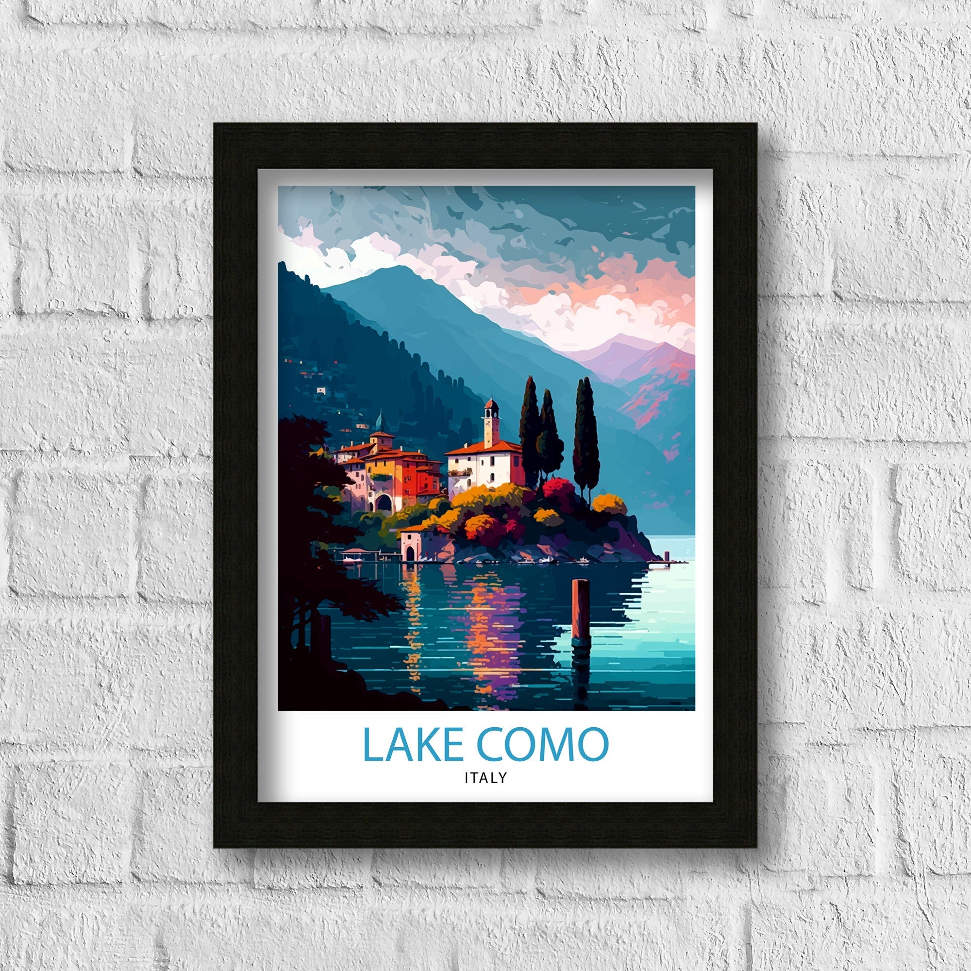 Lake Como Italy Travel Print Wall Decor Home Living Decor Italy Illustration Travel Poster Gift For Italy Home Decor