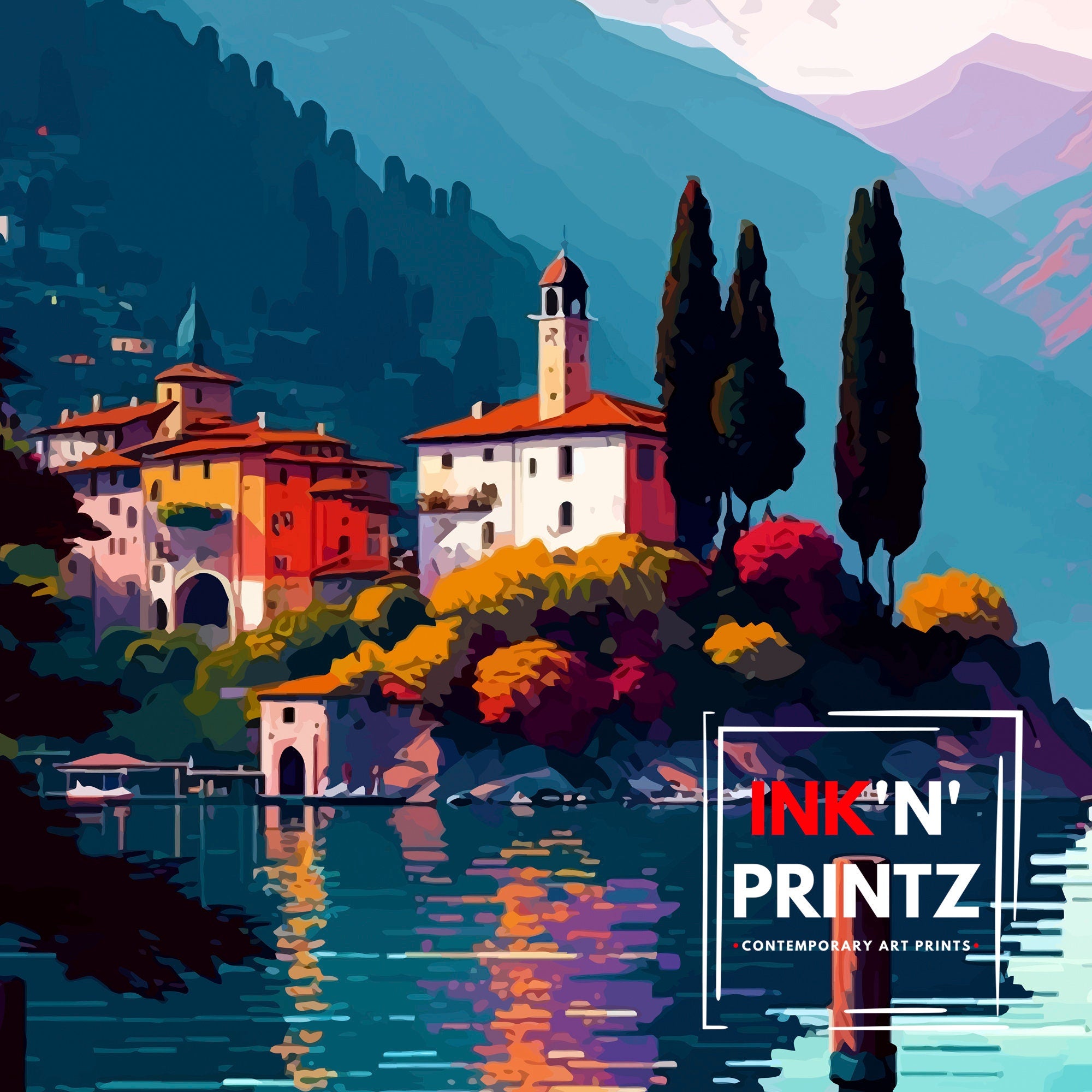 Lake Como Italy Travel Print Wall Decor Home Living Decor Italy Illustration Travel Poster Gift For Italy Home Decor