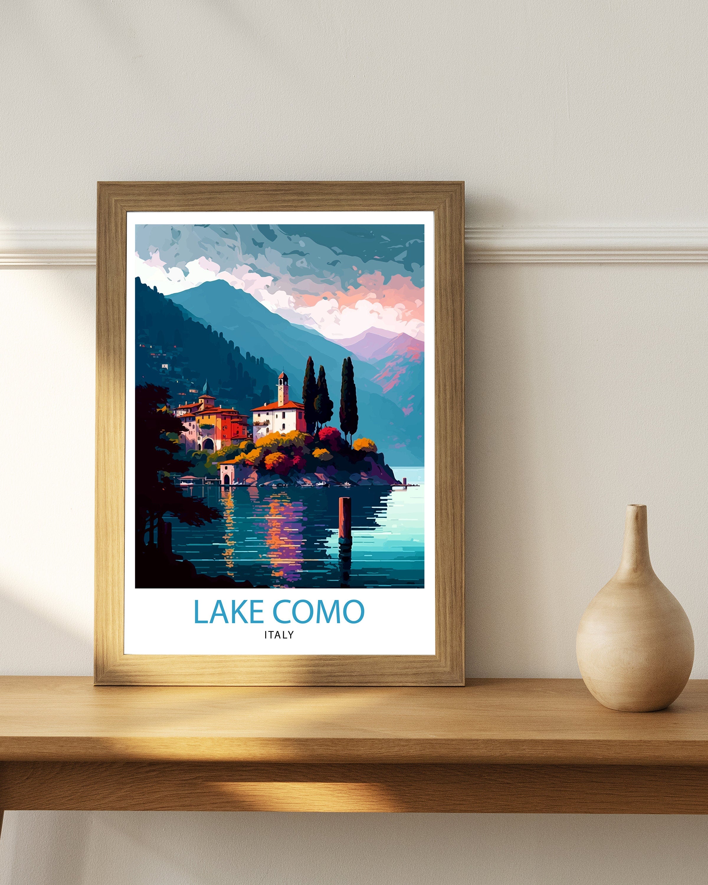Lake Como Italy Travel Print Wall Decor Home Living Decor Italy Illustration Travel Poster Gift For Italy Home Decor