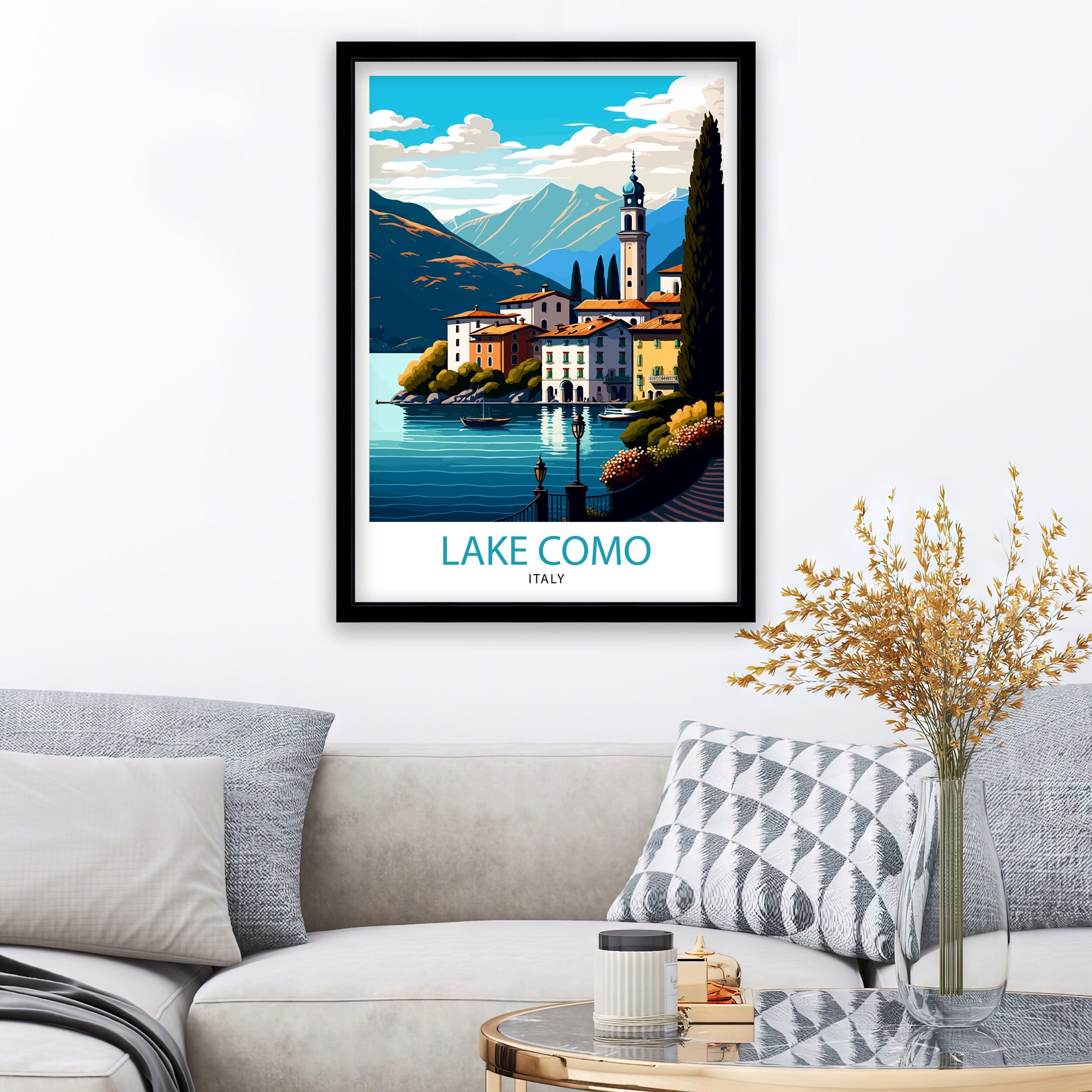 Lake Como Italy Travel Print Wall Decor Home Living Decor Italy Illustration Travel Poster Gift For Italy Home Decor