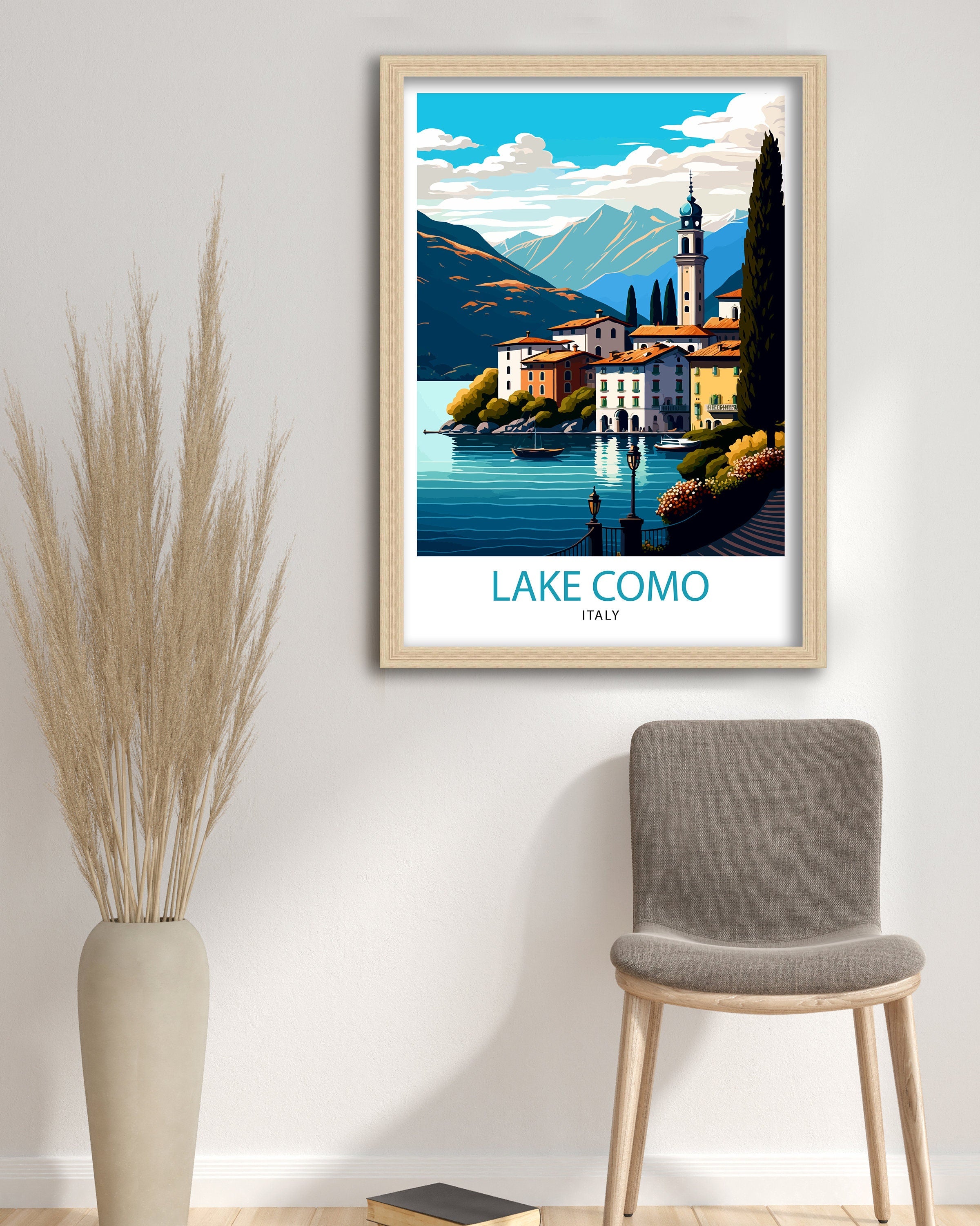 Lake Como Italy Travel Print Wall Decor Home Living Decor Italy Illustration Travel Poster Gift For Italy Home Decor