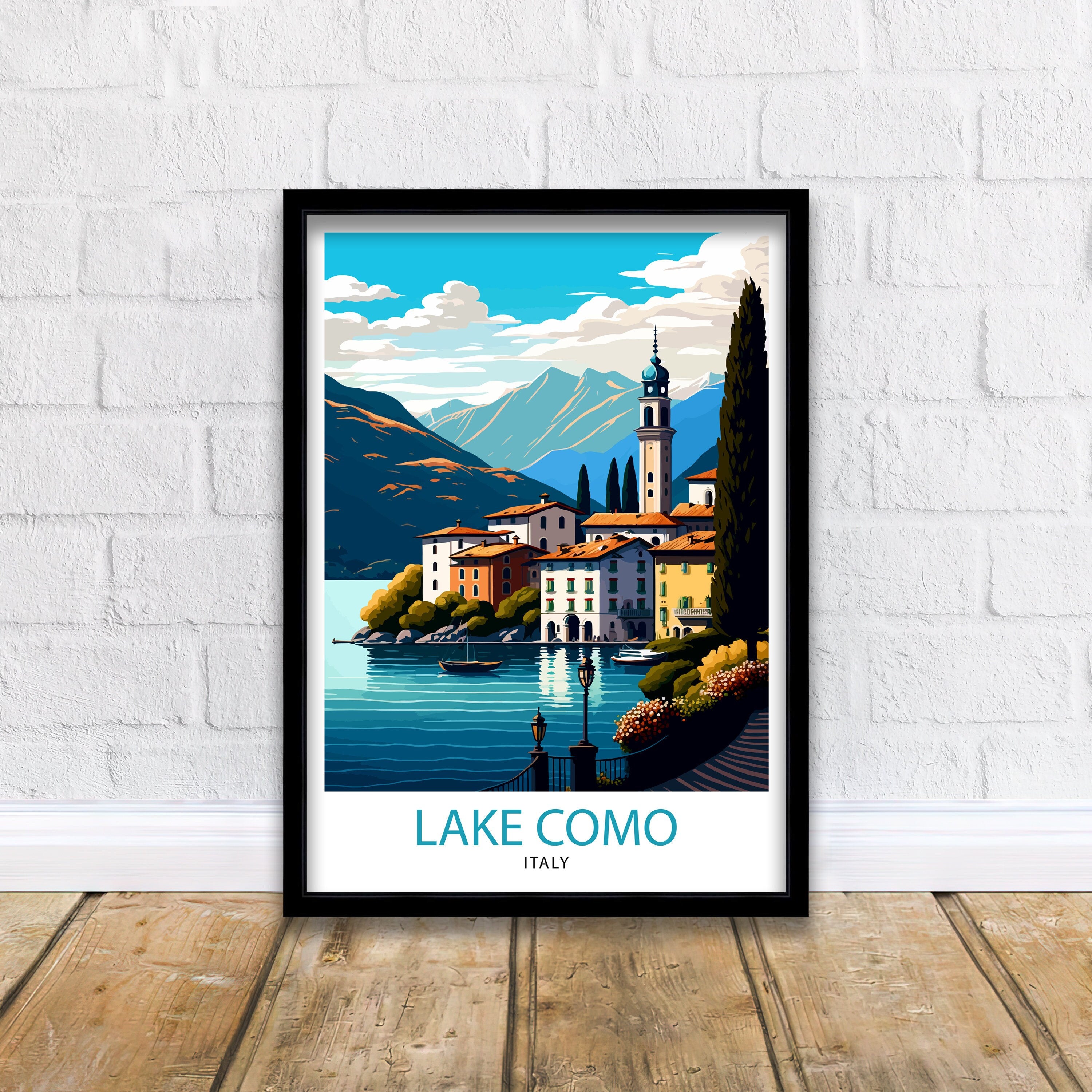 Lake Como Italy Travel Print Wall Decor Home Living Decor Italy Illustration Travel Poster Gift For Italy Home Decor