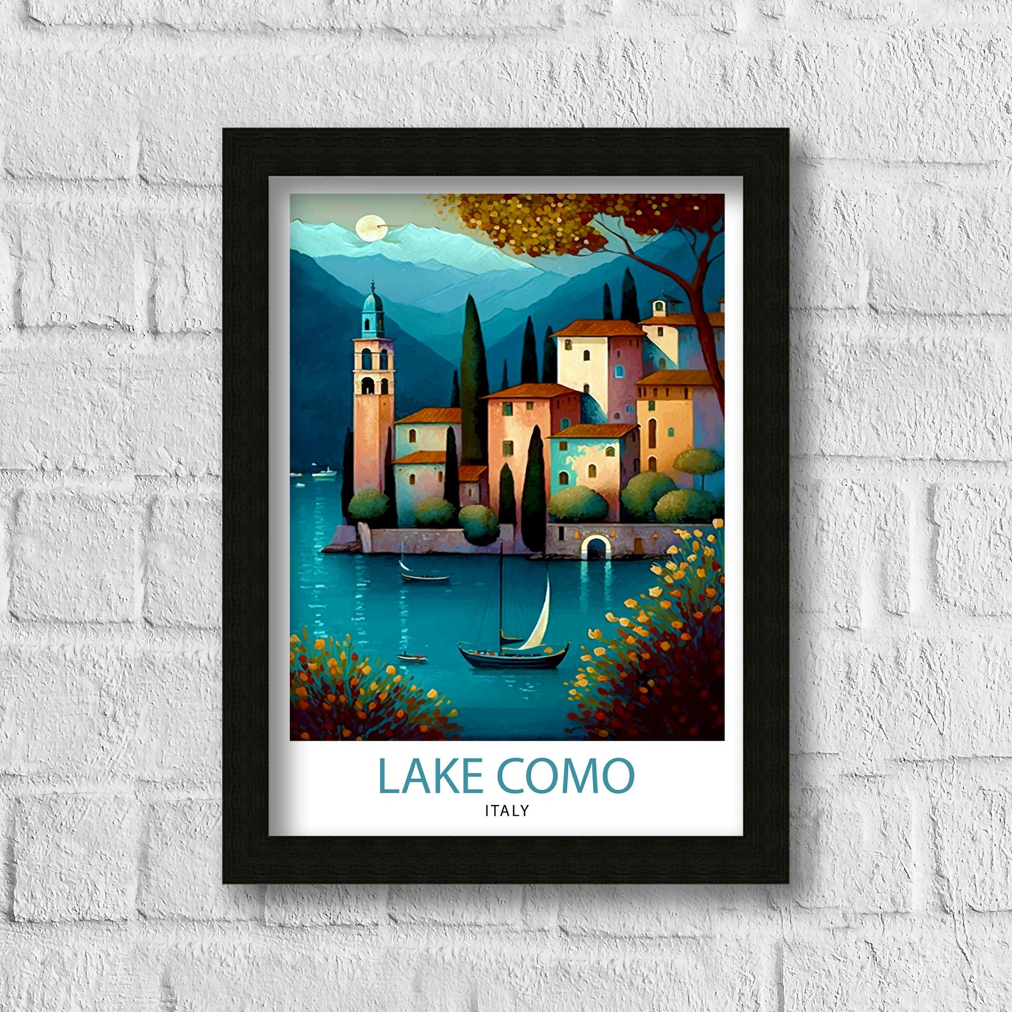 Lake Como Italy Travel Print Wall Decor Home Living Decor Italy Illustration Travel Poster Gift For Italy Home Decor