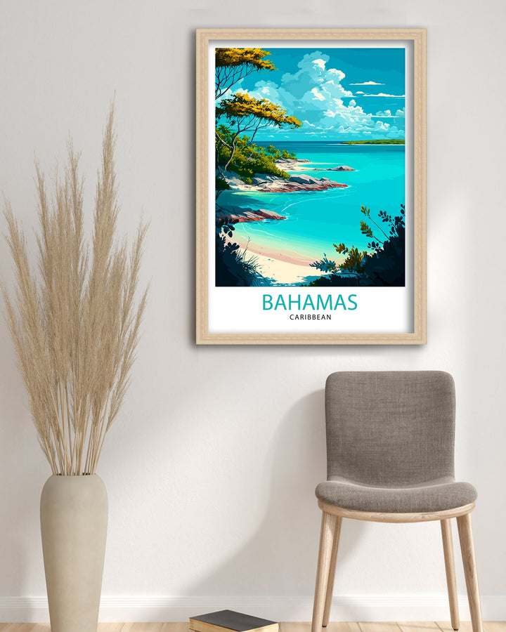 Bahamas Travel Print , Bahamas Wall Art Bahamas Home Decor Bahamas Island Illustration Travel Poster Gift For Bahamas Bahamas Vacation