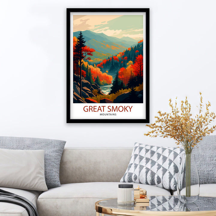 Great Smoky Mountains Travel Print| Smoky Mountains Wall Decor Smoky Mountains Home Living Decor Tennessee Travel Poster, USA National Park