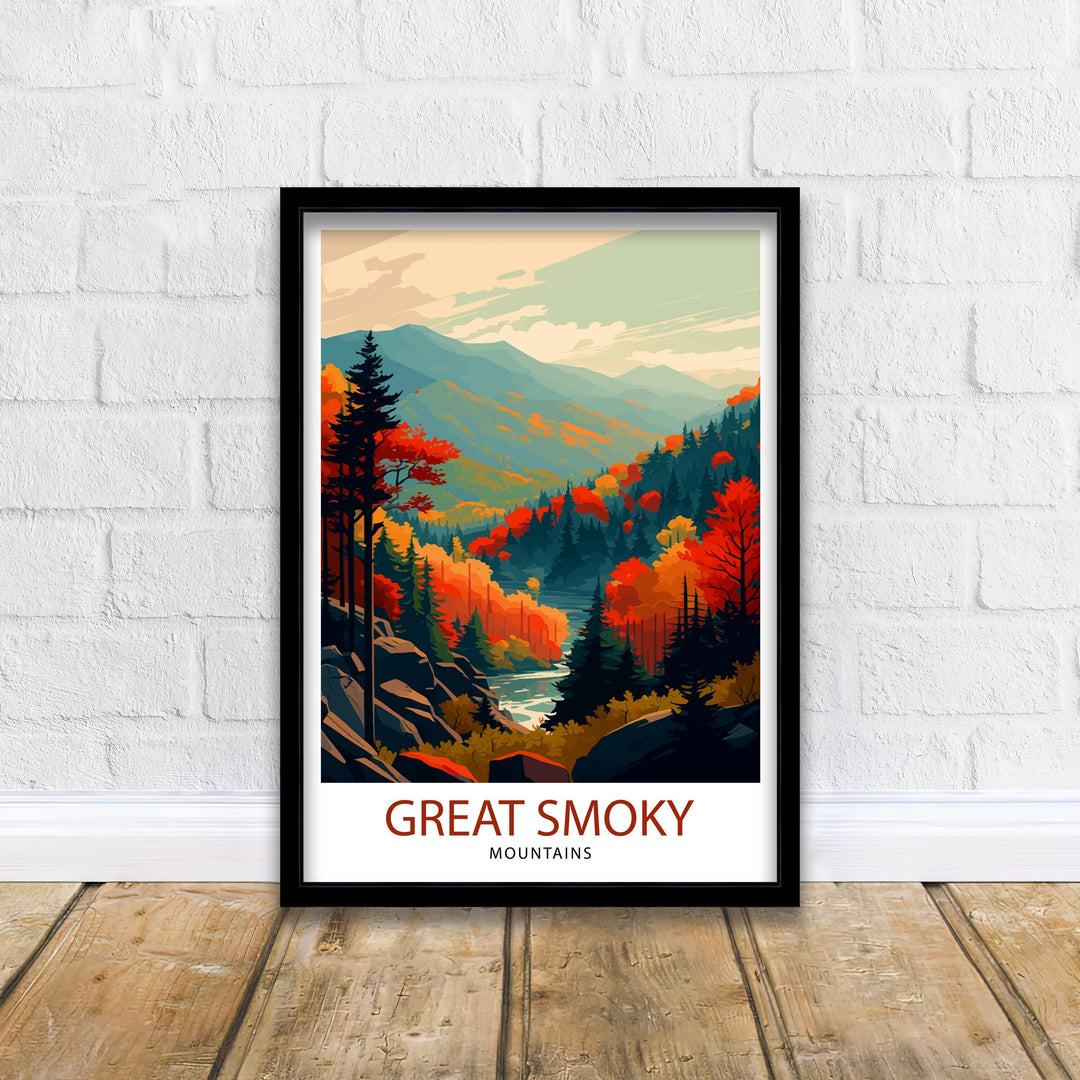 Great Smoky Mountains Travel Print| Smoky Mountains Wall Decor Smoky Mountains Home Living Decor Tennessee Travel Poster, USA National Park