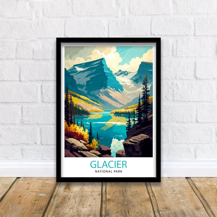 Glacier National Park Travel Print| Glacier National Park Wall Art Montana Travel Poster Glacier National Park Home Decor Glacier