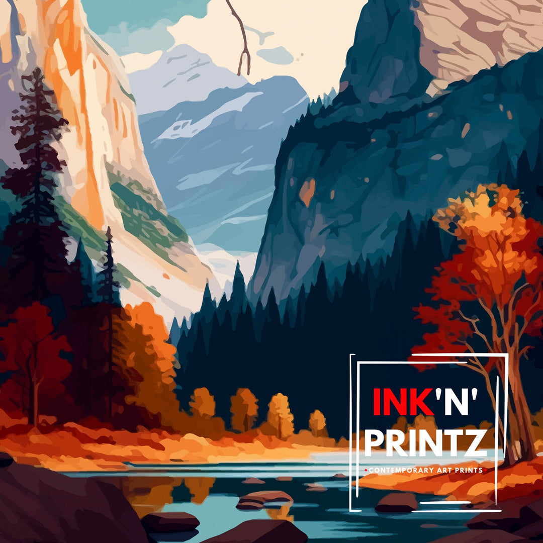 Yosemite National Park Travel Poster Yosemite Wall Art Yosemite Home Decor Yosemite California Illustration Yosemite Travel Poster