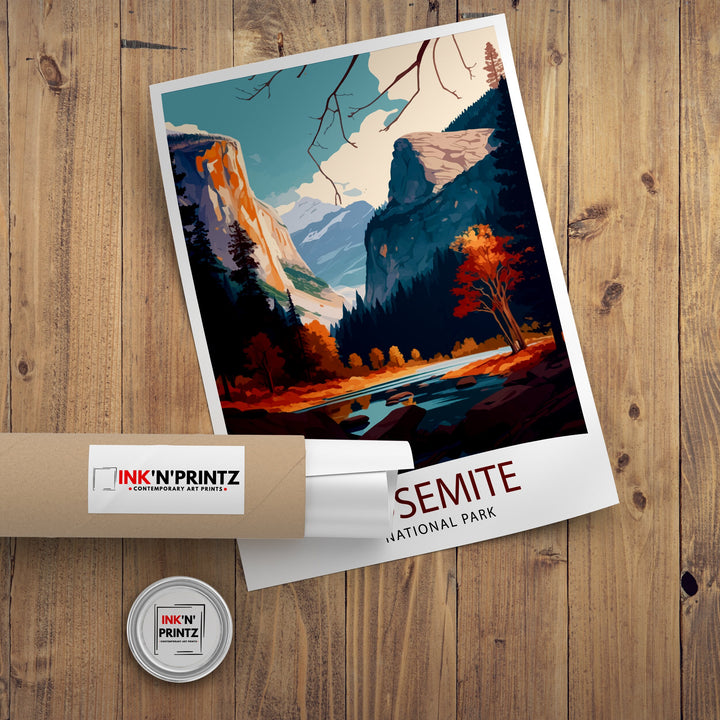 Yosemite National Park Travel Print Yosemite Wall Art Yosemite Home Decor Yosemite California Illustration Yosemite Travel Poster