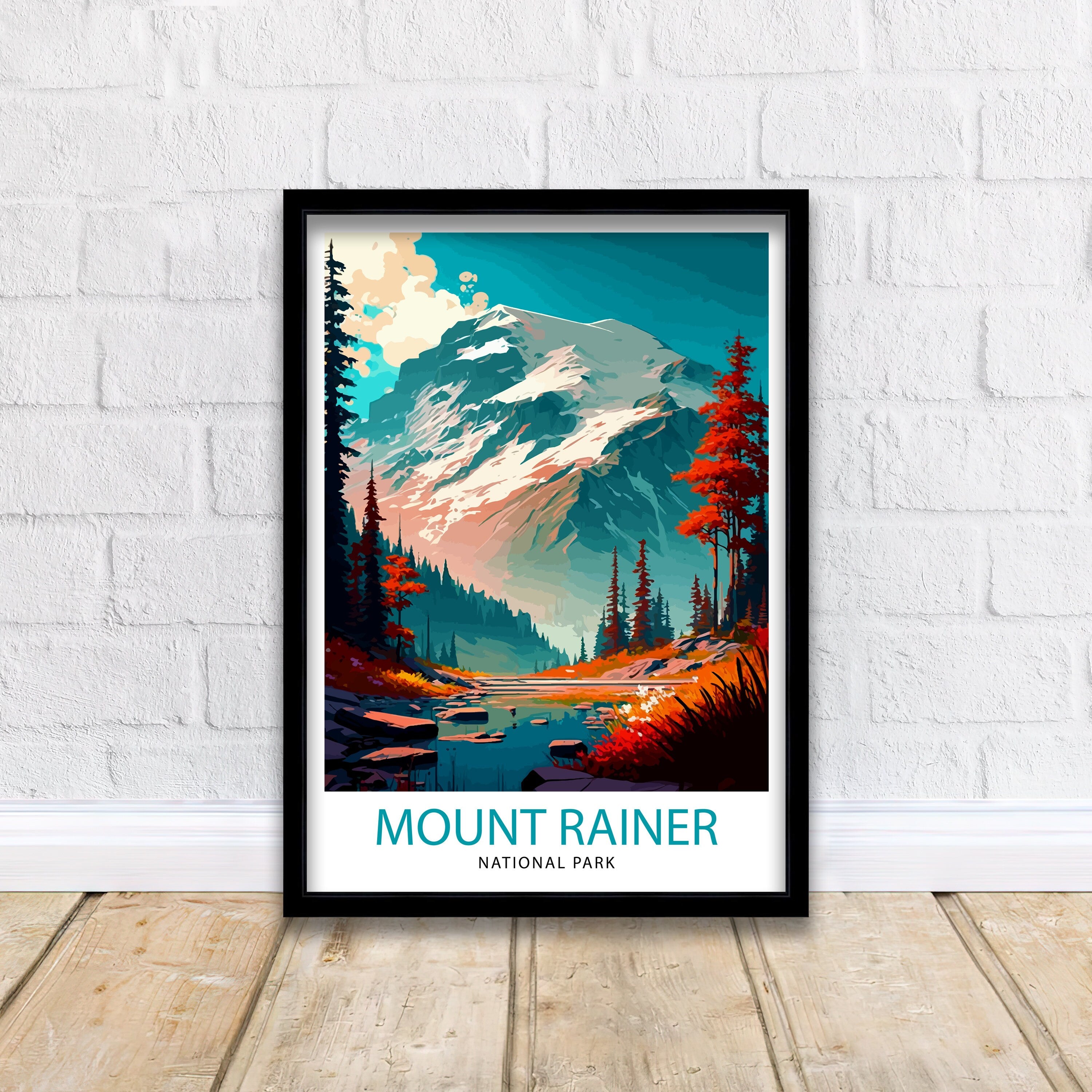Mount Rainier Travel Print Washington Wall Decor Mount Rainier National Park Illustration Travel Poster Gift For Hikers and Nature Lovers