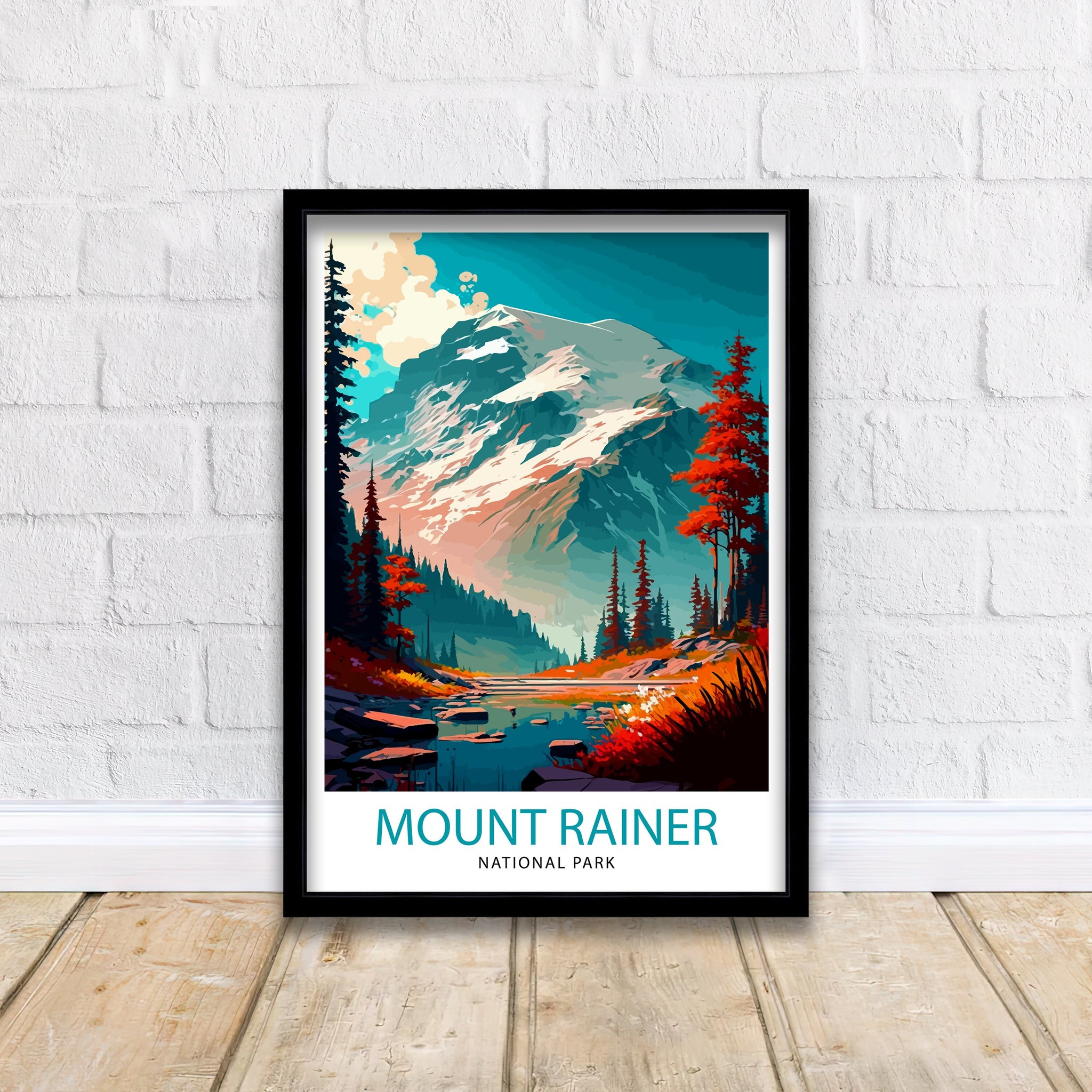 Mount Rainier Travel Print Washington Wall Decor Mount Rainier National Park Illustration Travel Poster Gift For Hikers and Nature Lovers