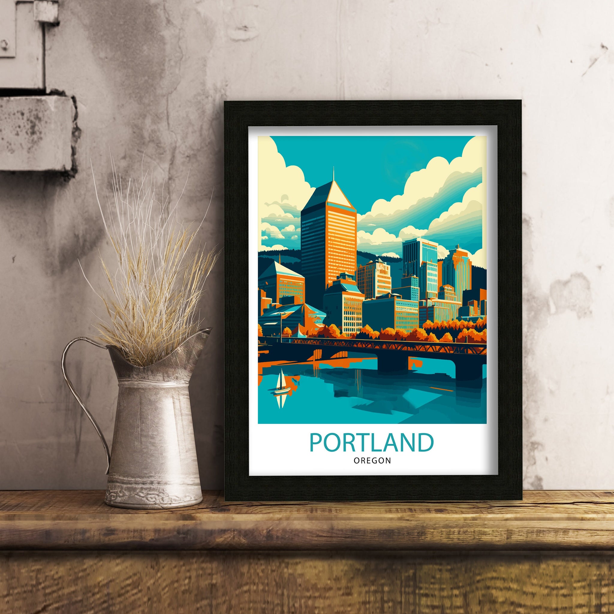 Portland Oregon Travel Print| Portland Wall Decor Portland Home Living Decor Portland Oregon Illustration Travel Poster Gift for Portland