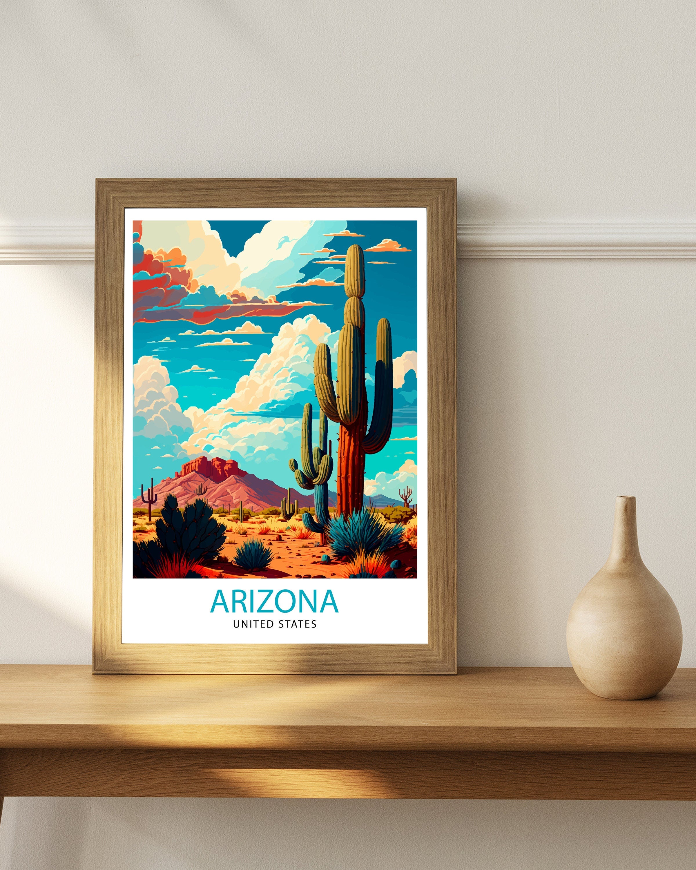 Arizona Travel Print Arizona Wall Art Arizona Home Decor Arizona Travel Poster Arizona Illustration Gift for Arizona Lover Arizona Art Print
