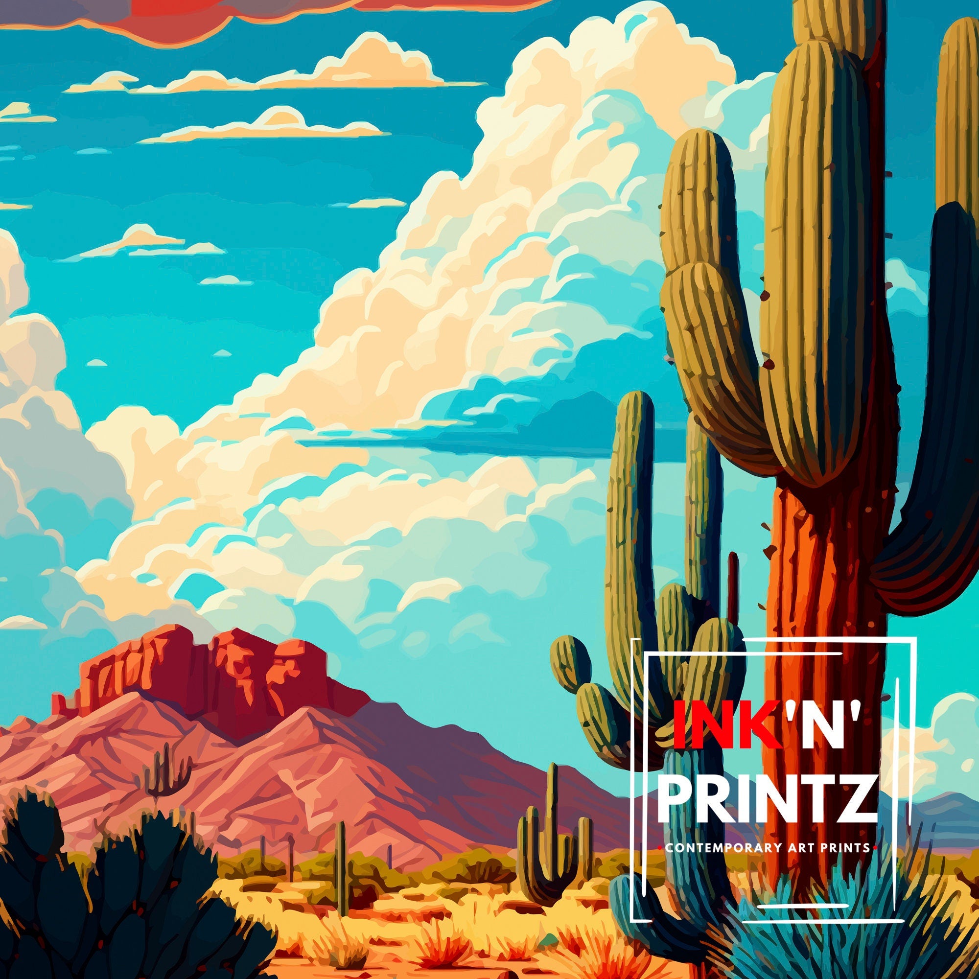 Arizona Travel Print Arizona Wall Art Arizona Home Decor Arizona Travel Poster Arizona Illustration Gift for Arizona Lover Arizona Art Print