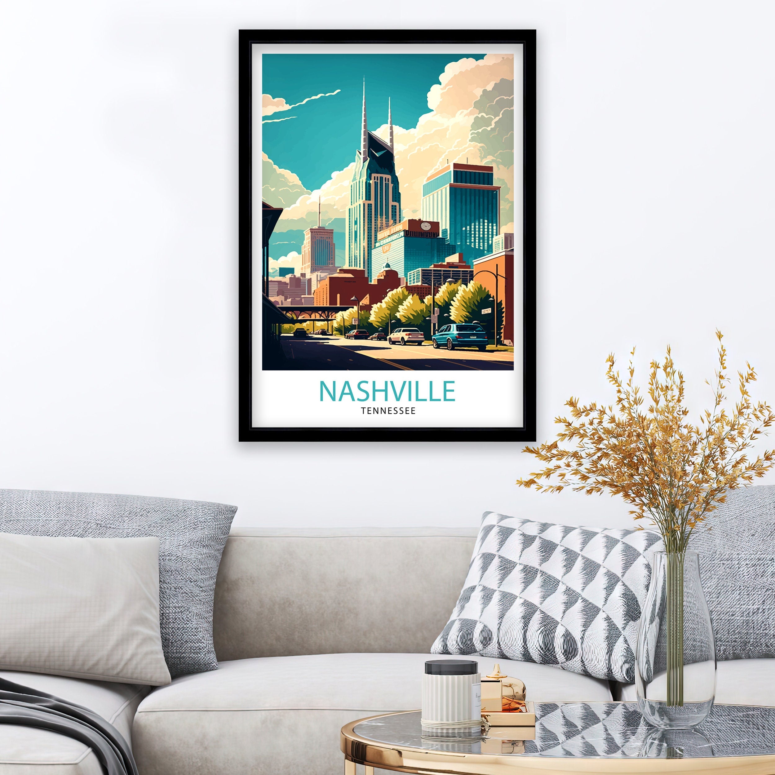 Nashville Travel Print| Nashville Wall Art Nashville Illustration Travel Poster Gift For Nashville Tennessee Home Decor