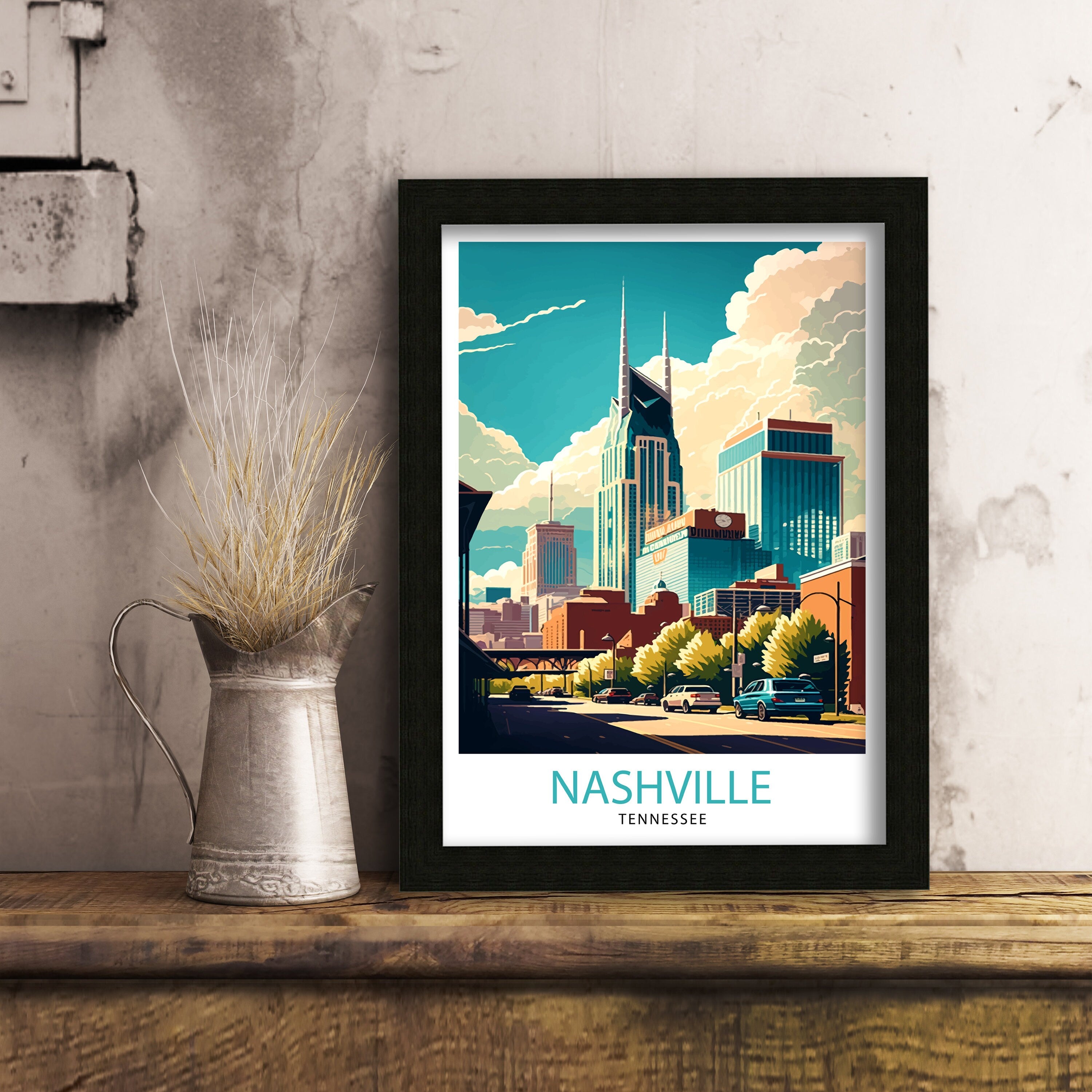 Nashville Travel Print| Nashville Wall Art Nashville Illustration Travel Poster Gift For Nashville Tennessee Home Decor