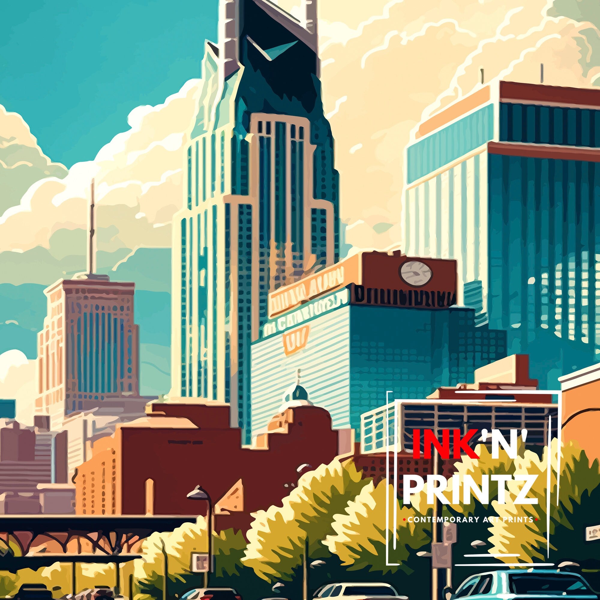 Nashville Travel Print| Nashville Wall Art Nashville Illustration Travel Poster Gift For Nashville Tennessee Home Decor