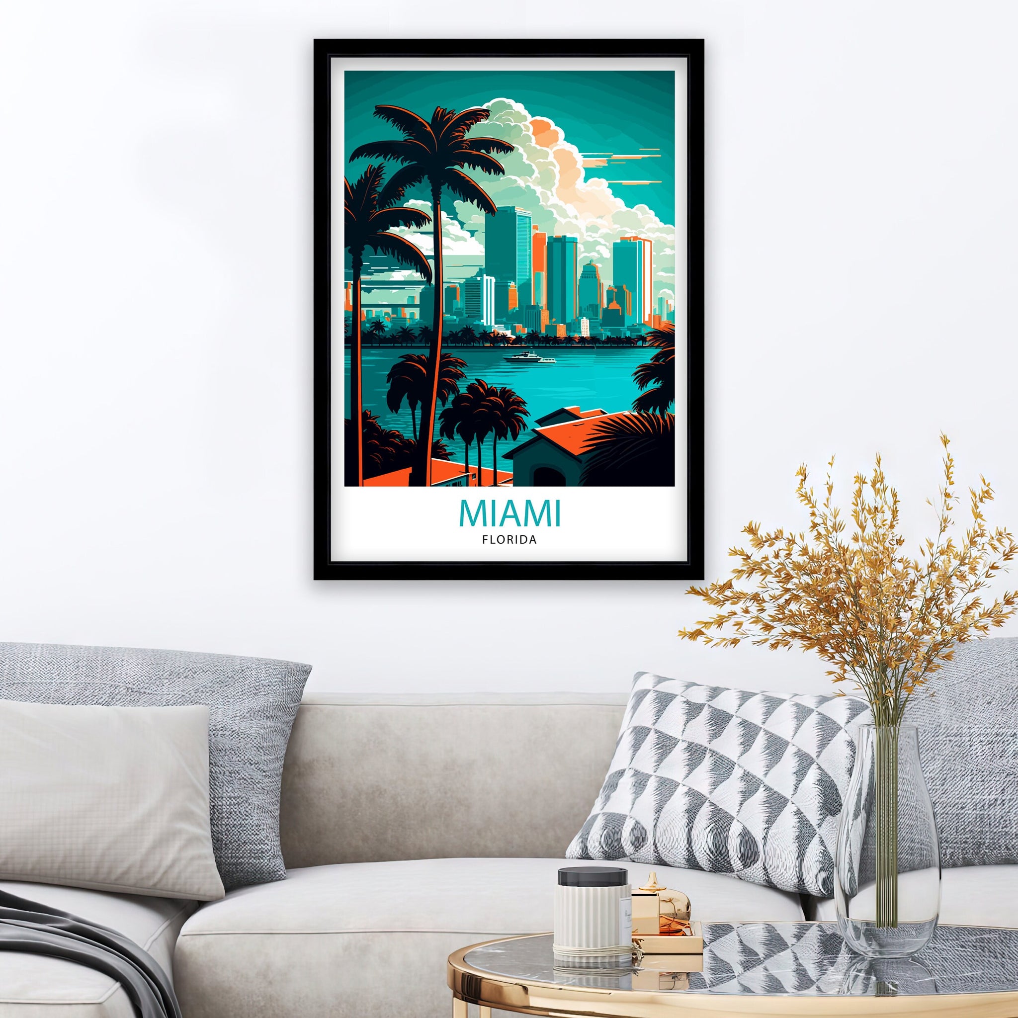 Miami Travel Print| Miami Wall Decor Miami Illustration Miami Florida Travel Poster, Miami Beach Art Miami Home Decor