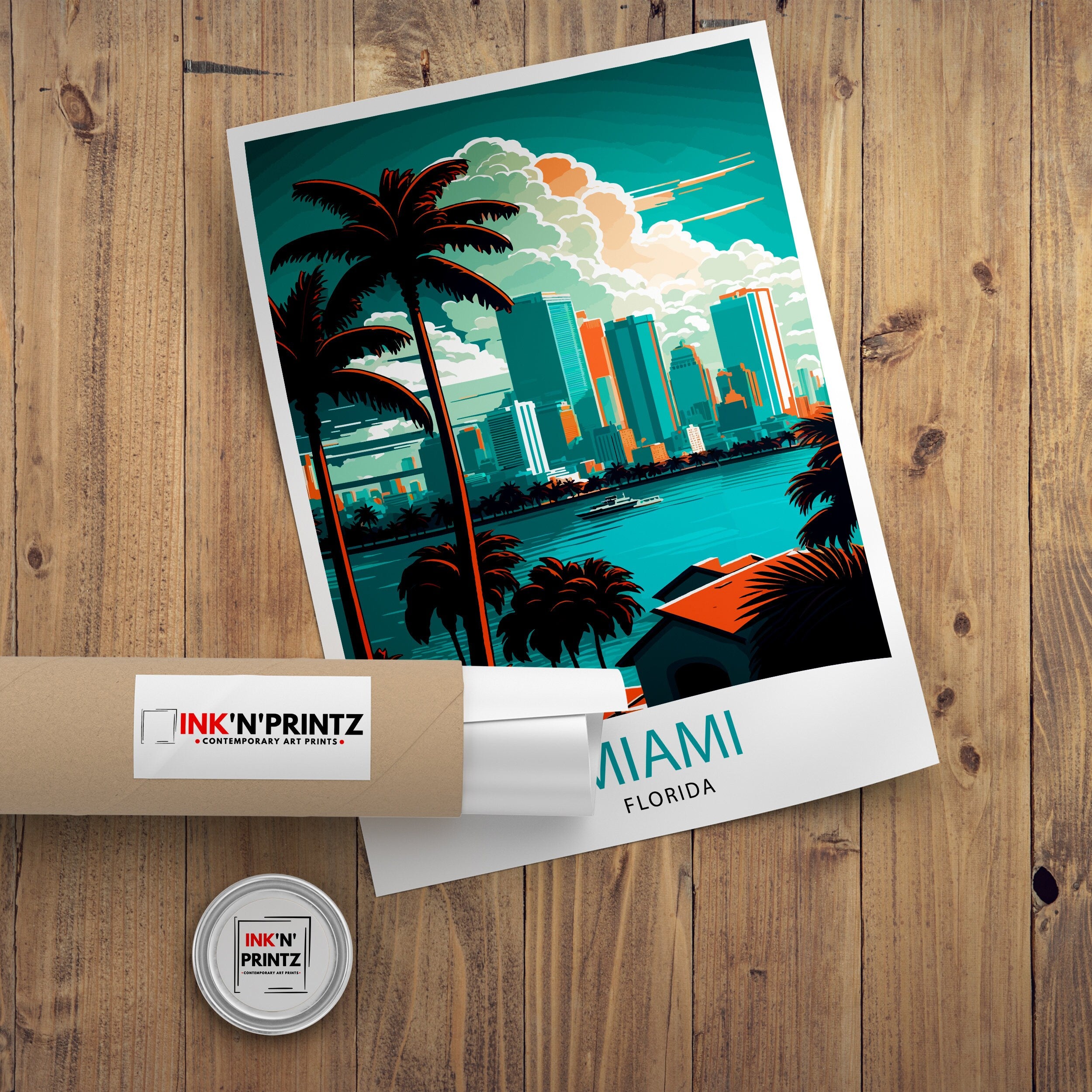 Miami Travel Print| Miami Wall Decor Miami Illustration Miami Florida Travel Poster, Miami Beach Art Miami Home Decor