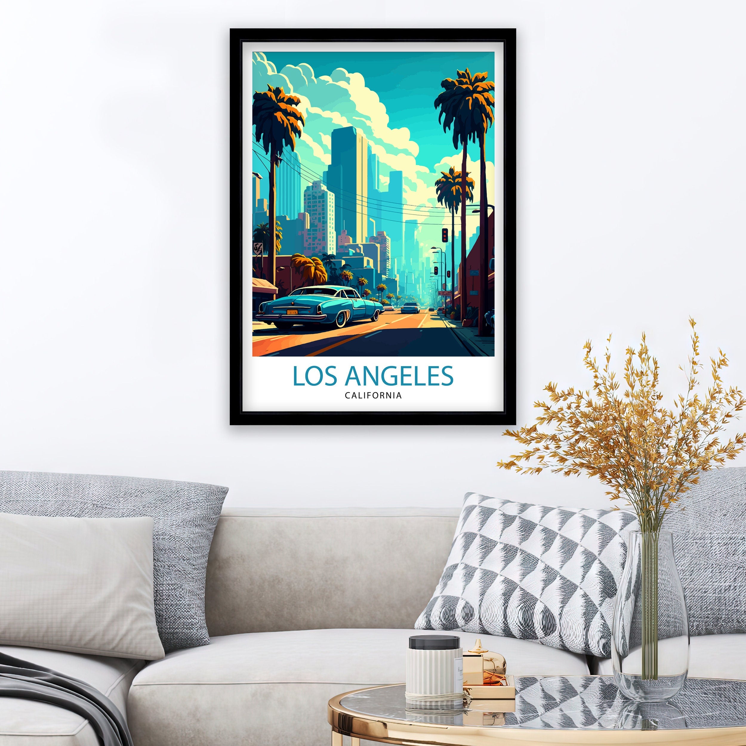Los Angeles Travel Print| LA Wall Art California Travel Poster Los Angeles Skyline Illustration LA Cityscape Print Gift For LA Lover