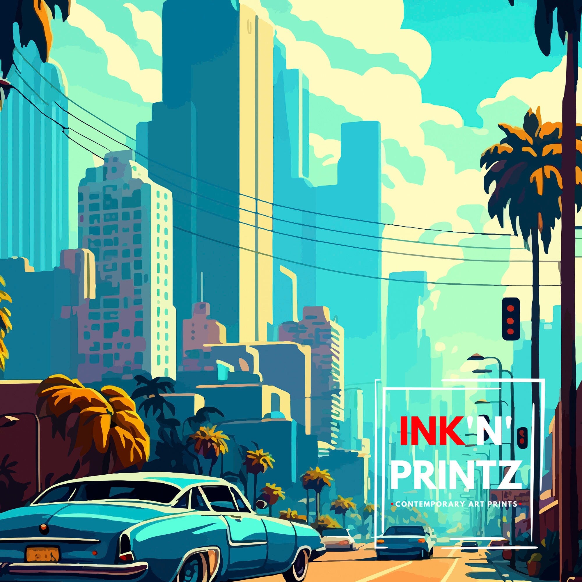 Los Angeles Travel Print| LA Wall Art California Travel Poster Los Angeles Skyline Illustration LA Cityscape Print Gift For LA Lover