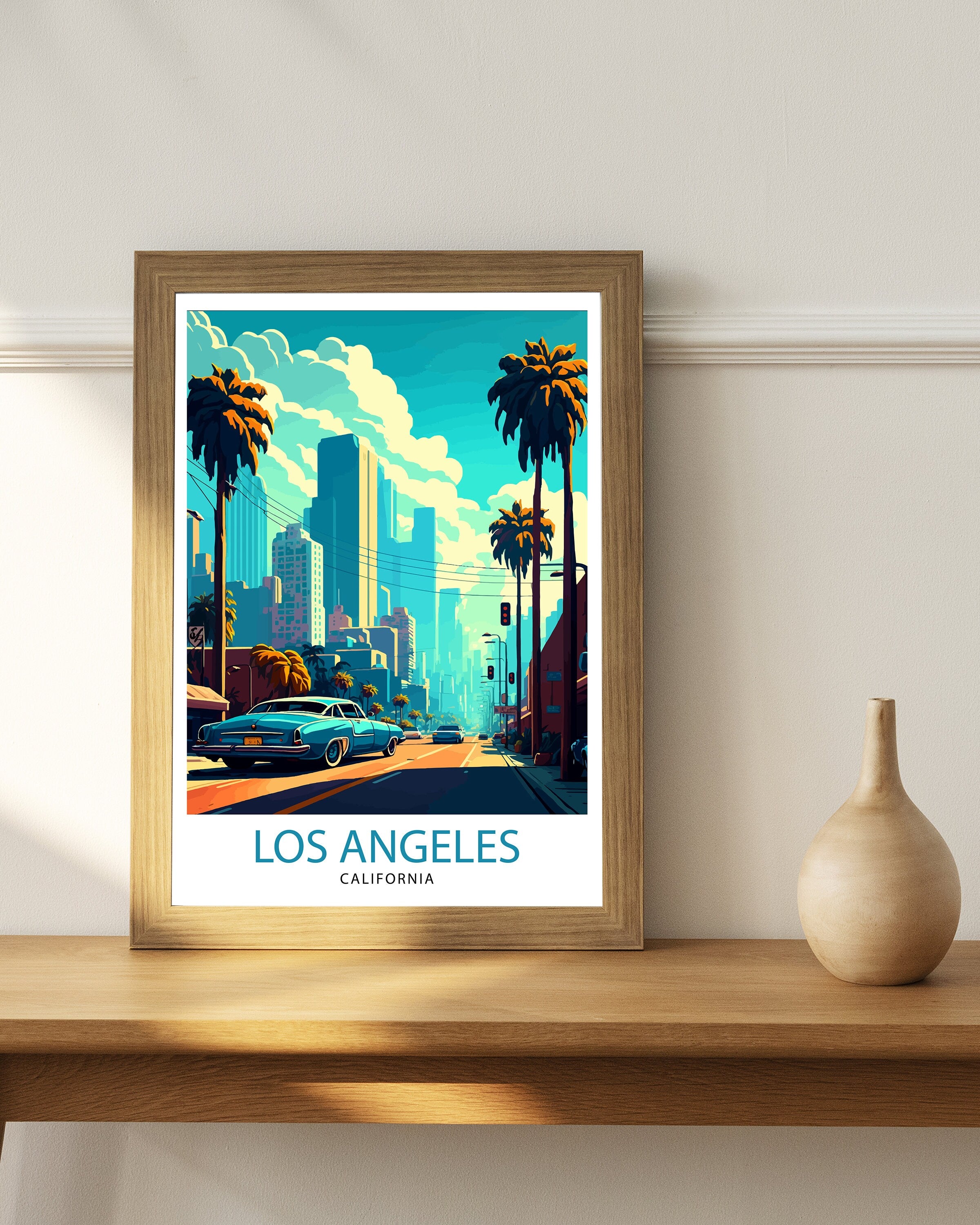 Los Angeles Travel Print| LA Wall Art California Travel Poster Los Angeles Skyline Illustration LA Cityscape Print Gift For LA Lover