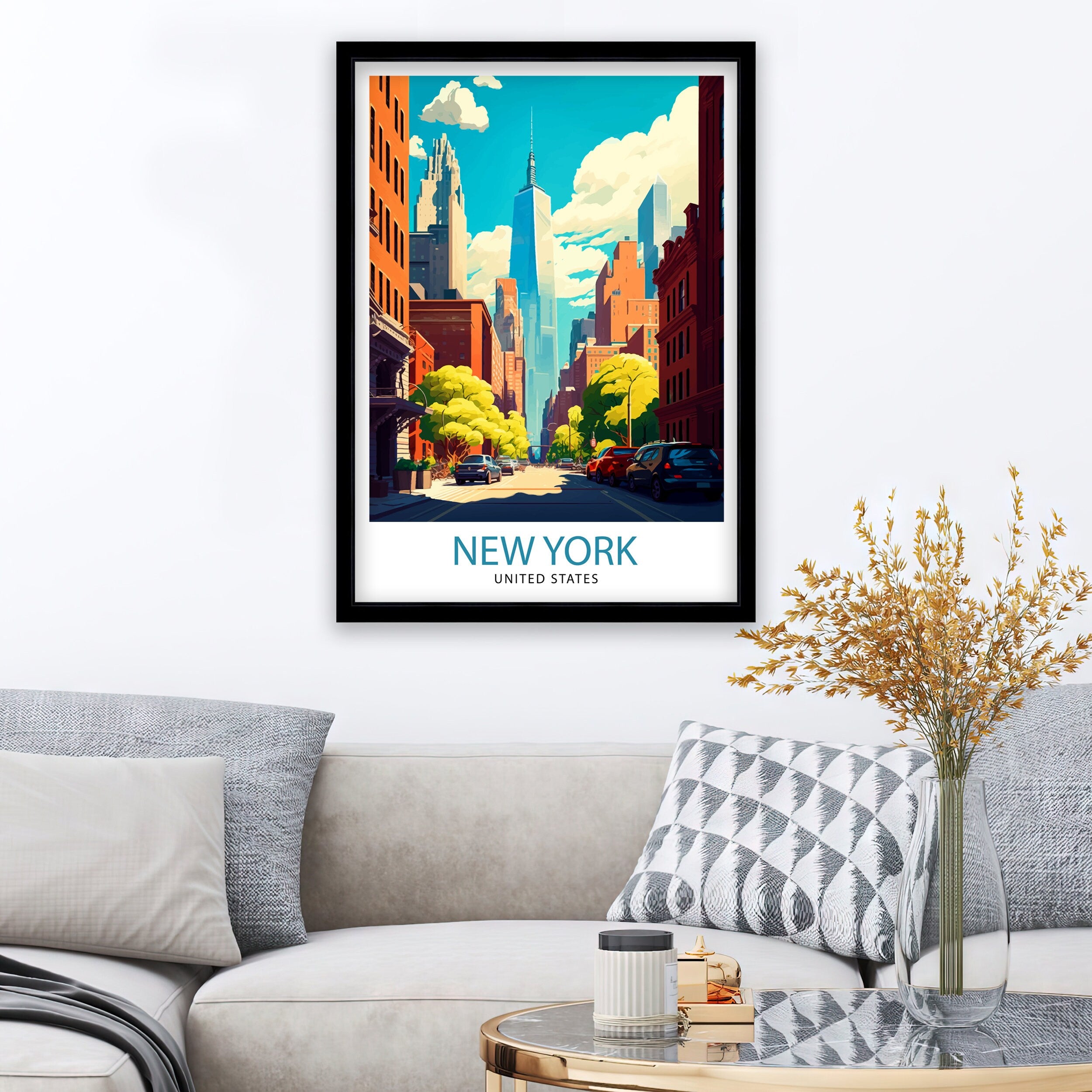 New York Cityscape Print | NYC Travel Poster, Home Decor