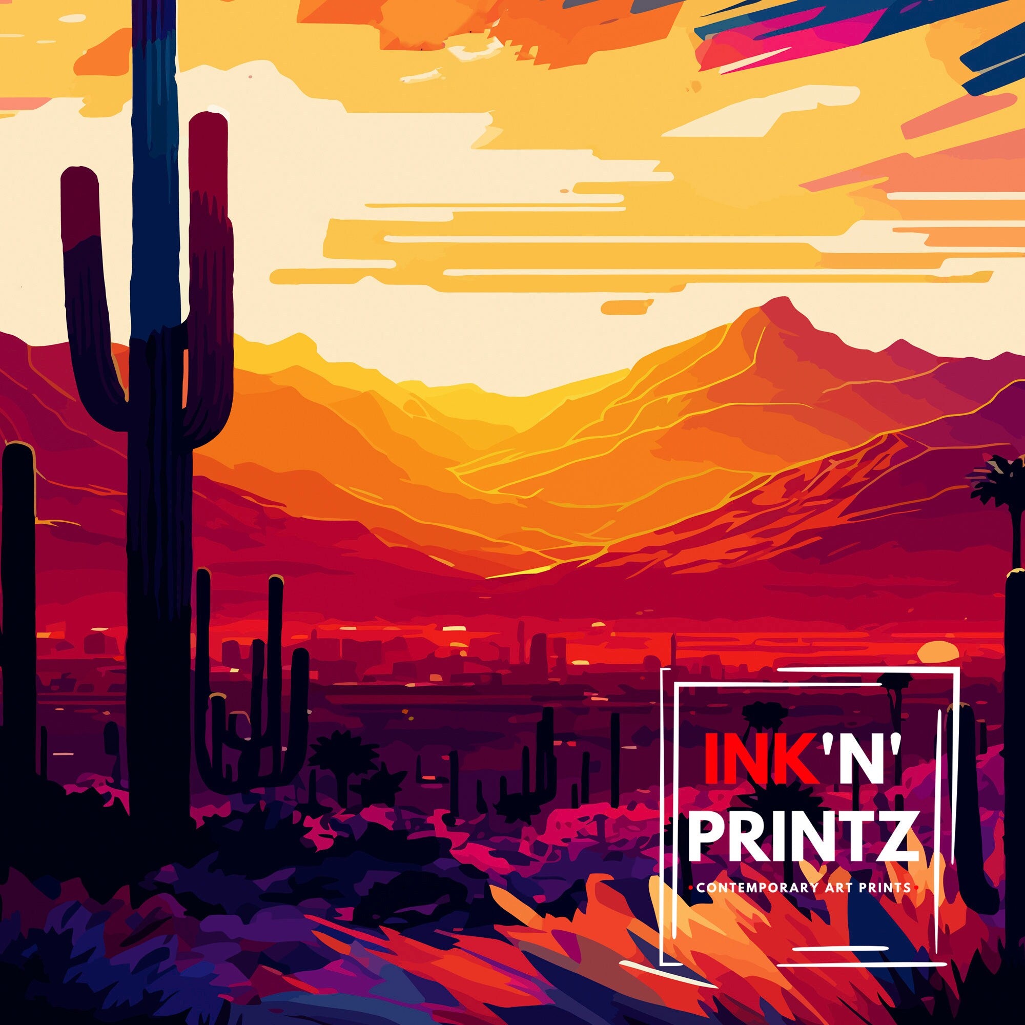 Phoenix Arizona Art Print | Colorful Desert Illustration