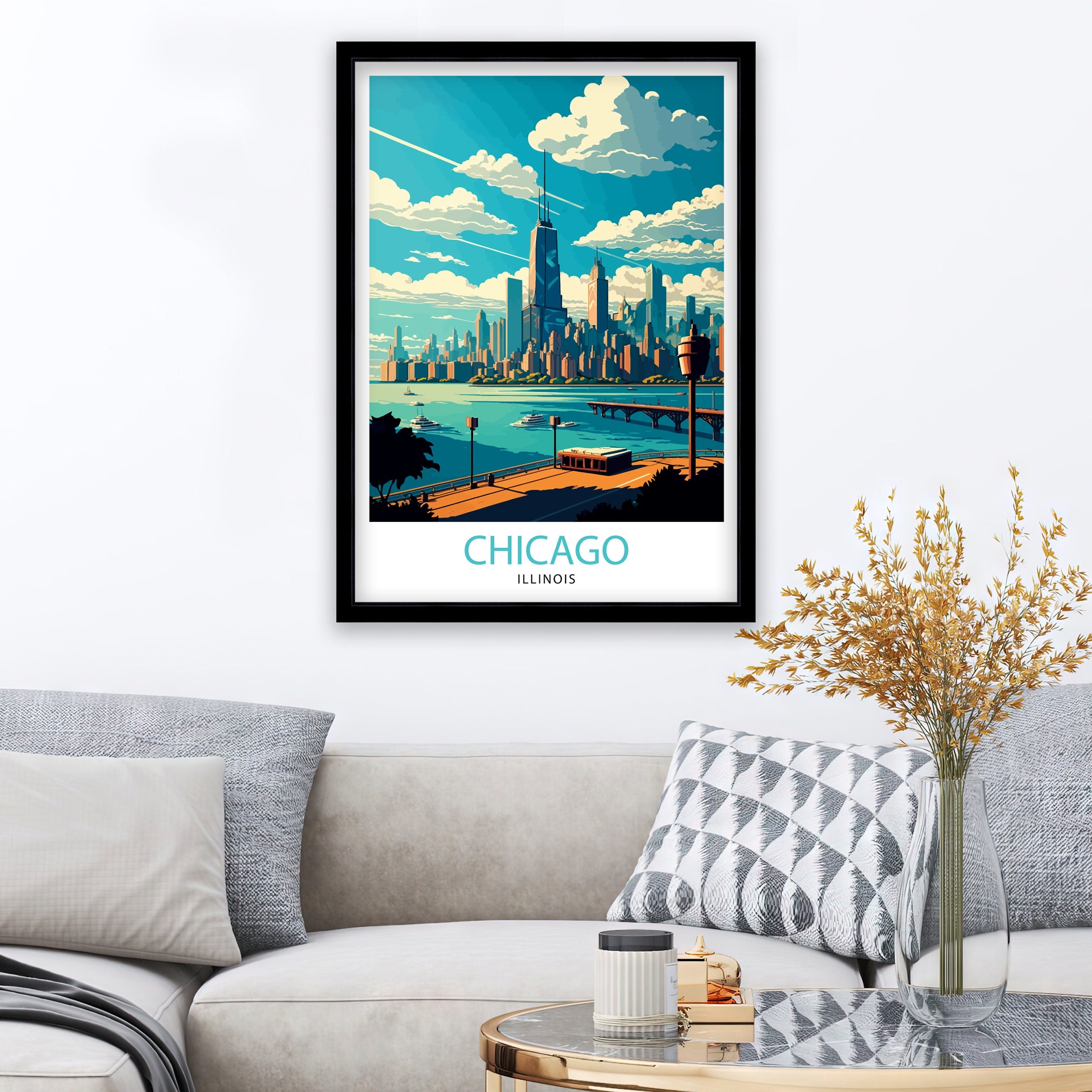Chicago Skyline Art Print | Illinois Travel Poster
