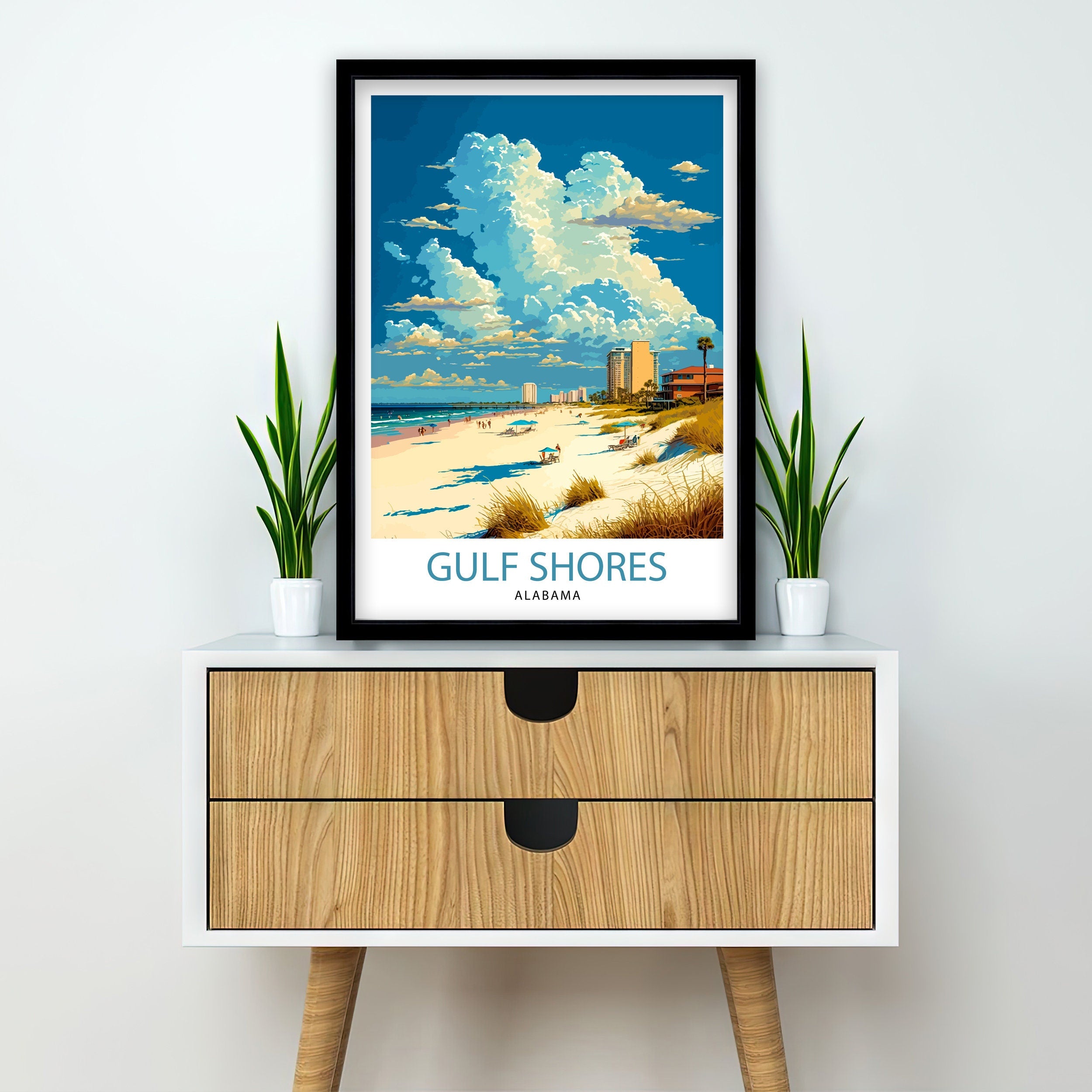 Gulf Shores Alabama Travel Print| Gulf Shores Wall Art Alabama Beach Print Gulf Shores Beach Decor Gulf Shores Alabama Illustration Gulf