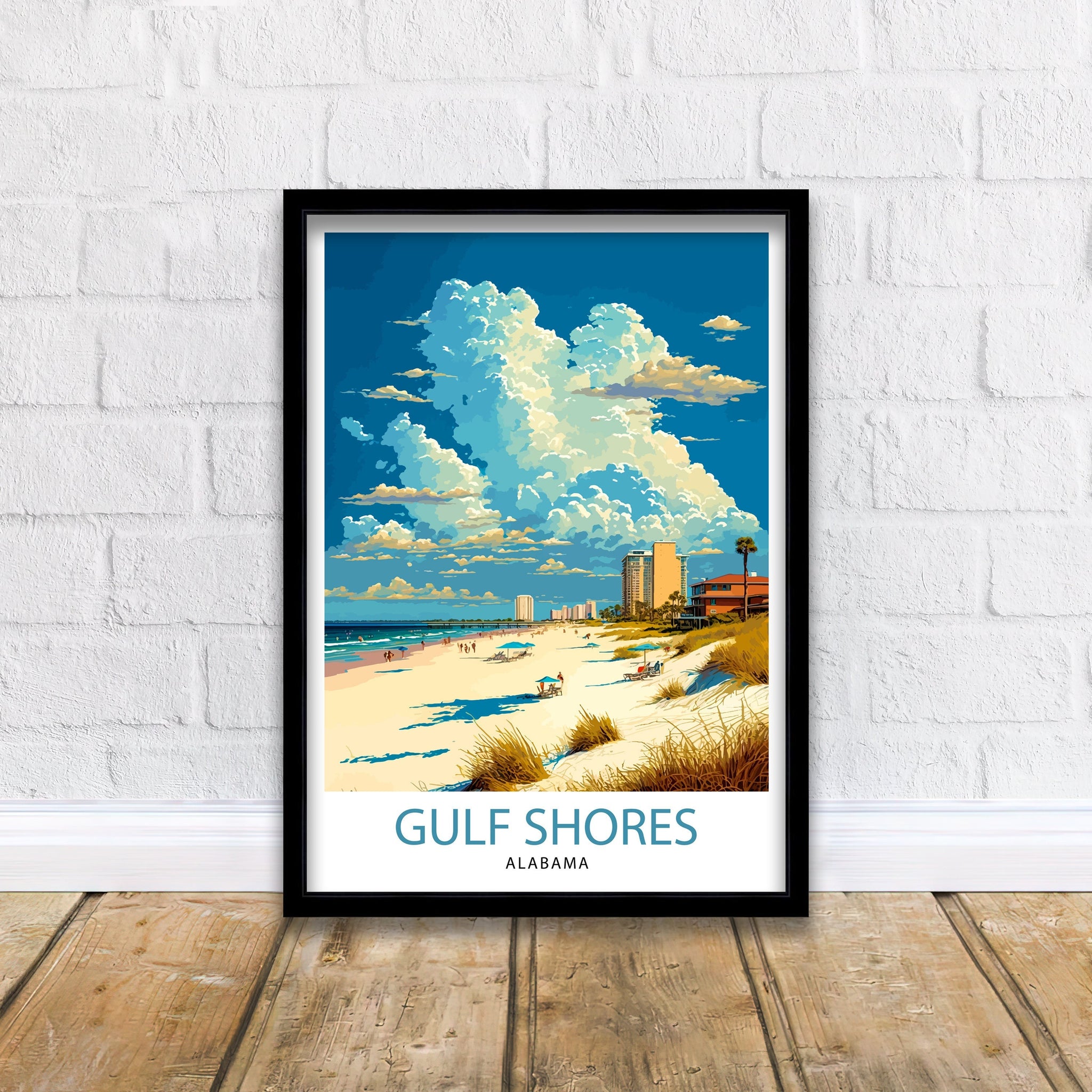 Gulf Shores Alabama Travel Print| Gulf Shores Wall Art Alabama Beach Print Gulf Shores Beach Decor Gulf Shores Alabama Illustration Gulf