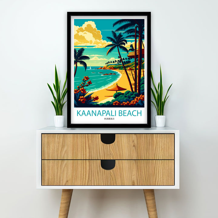 Kaanapali Beach Travel Poster Hawaii Wall Art Maui Island Decor Kaanapali Beach Illustration Travel Poster Gift Beach House Decor