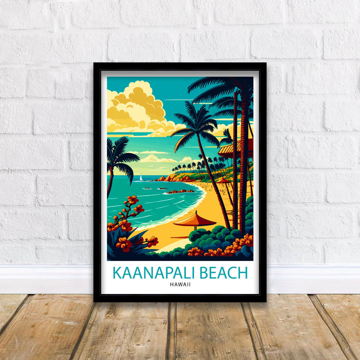 Kaanapali Beach Travel Poster Hawaii Wall Art Maui Island Decor Kaanapali Beach Illustration Travel Poster Gift Beach House Decor