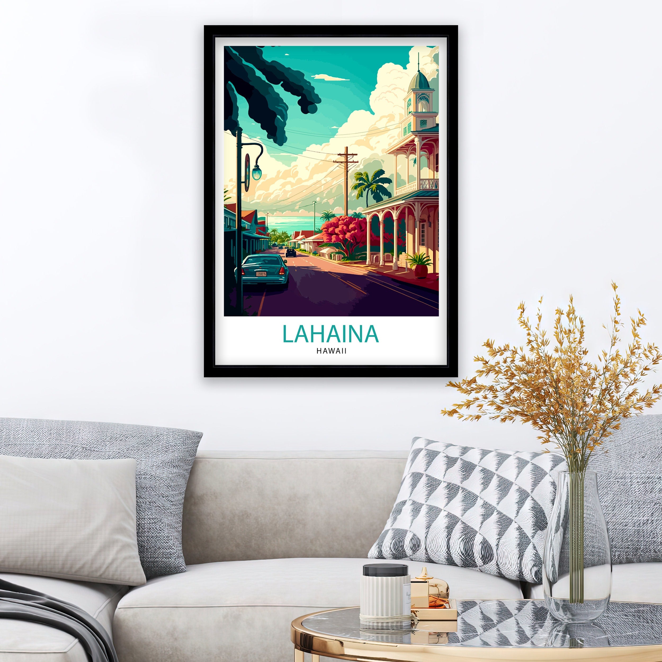 Lahaina Hawaii Travel Print Lahaina Wall Decor Hawaii Illustration Lahaina Maui Travel Poster Lahaina Hawaii Gift Hawaii Home Decor