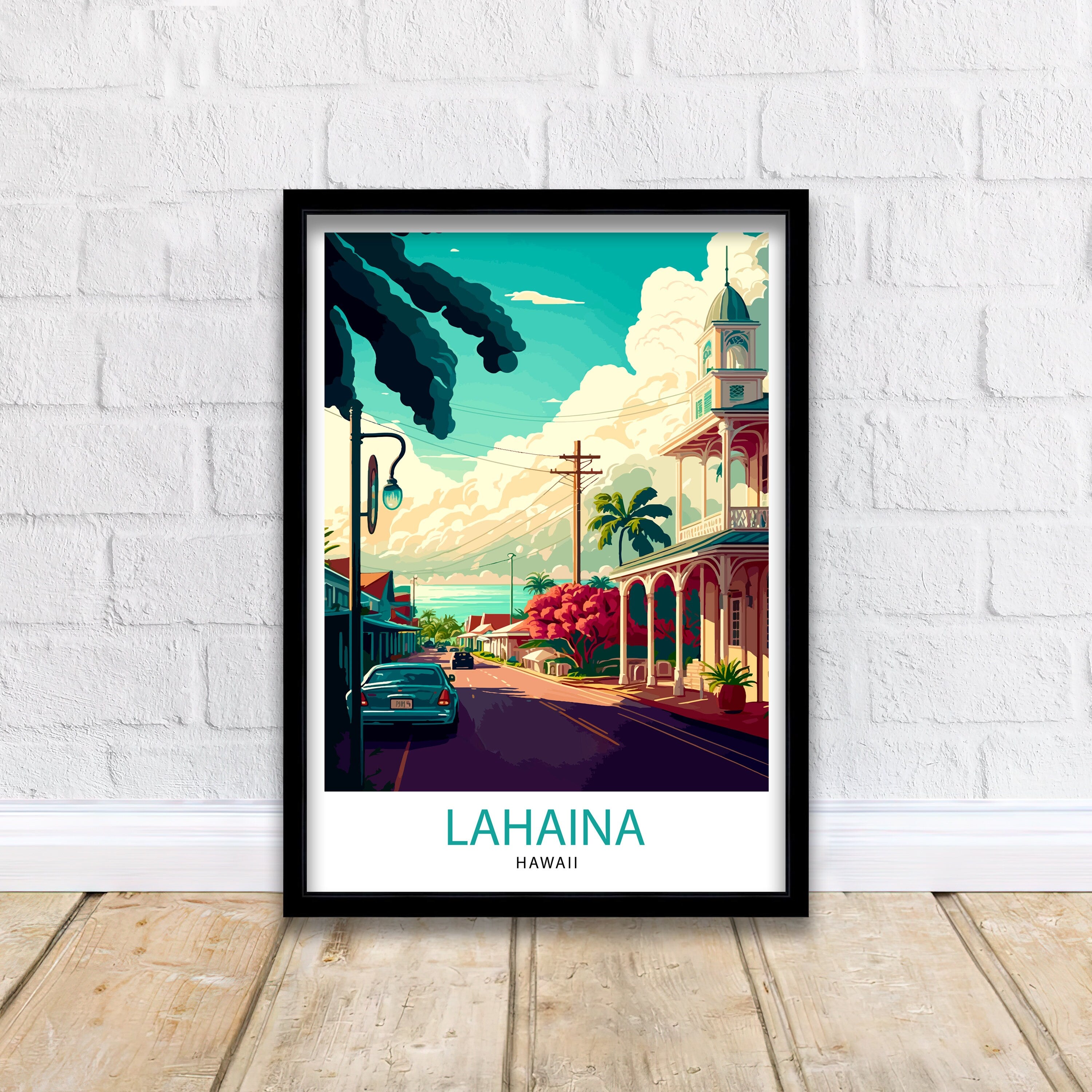 Lahaina Hawaii Travel Print Lahaina Wall Decor Hawaii Illustration Lahaina Maui Travel Poster Lahaina Hawaii Gift Hawaii Home Decor