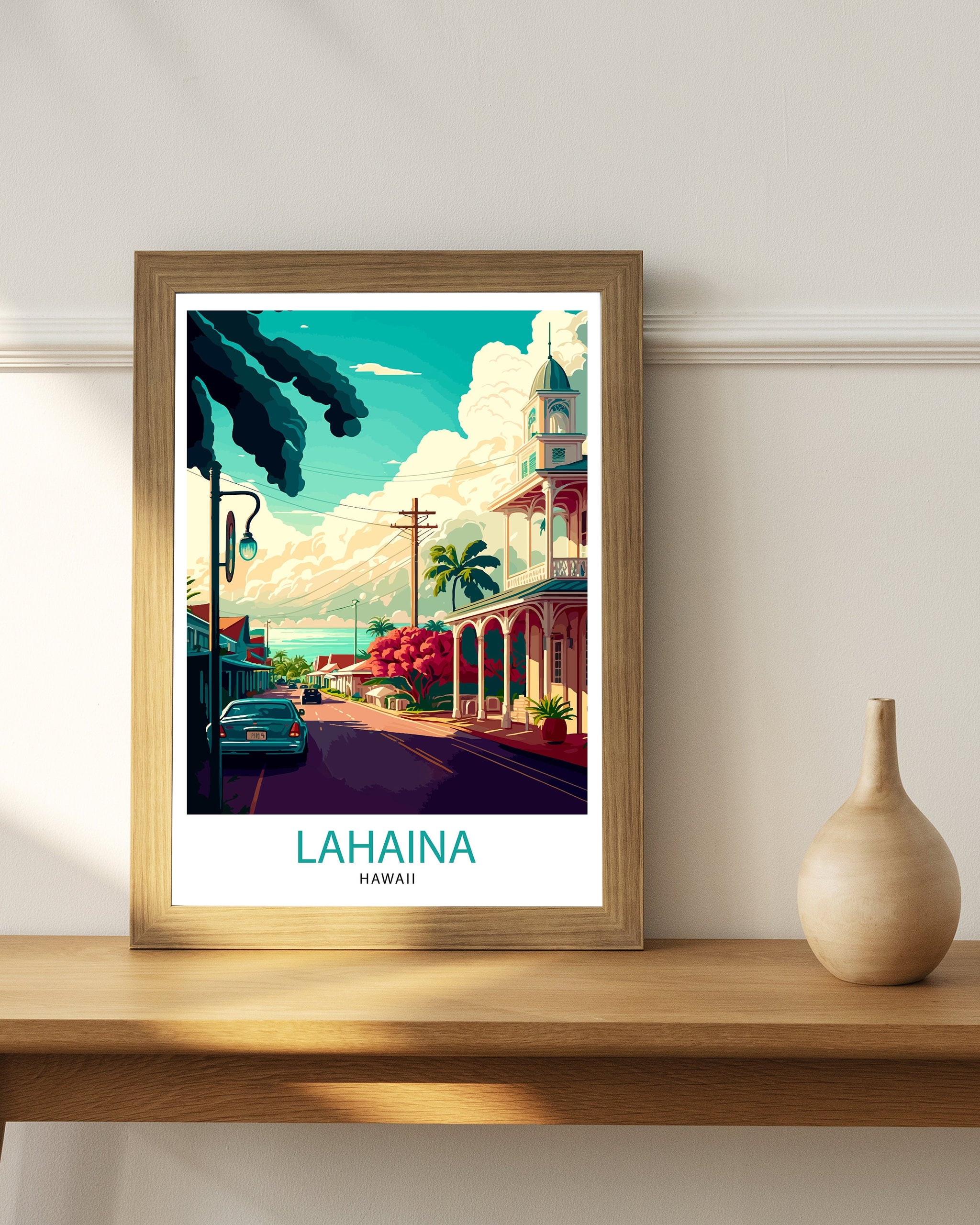 Lahaina Hawaii Travel Print Lahaina Wall Decor Hawaii Illustration Lahaina Maui Travel Poster Lahaina Hawaii Gift Hawaii Home Decor