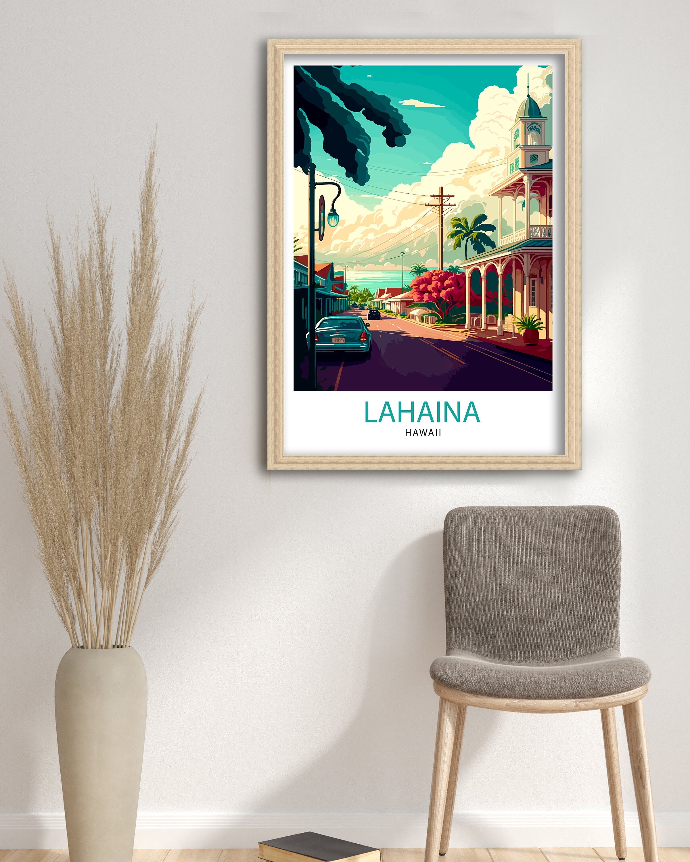 Lahaina Hawaii Travel Print Lahaina Wall Decor Hawaii Illustration Lahaina Maui Travel Poster Lahaina Hawaii Gift Hawaii Home Decor