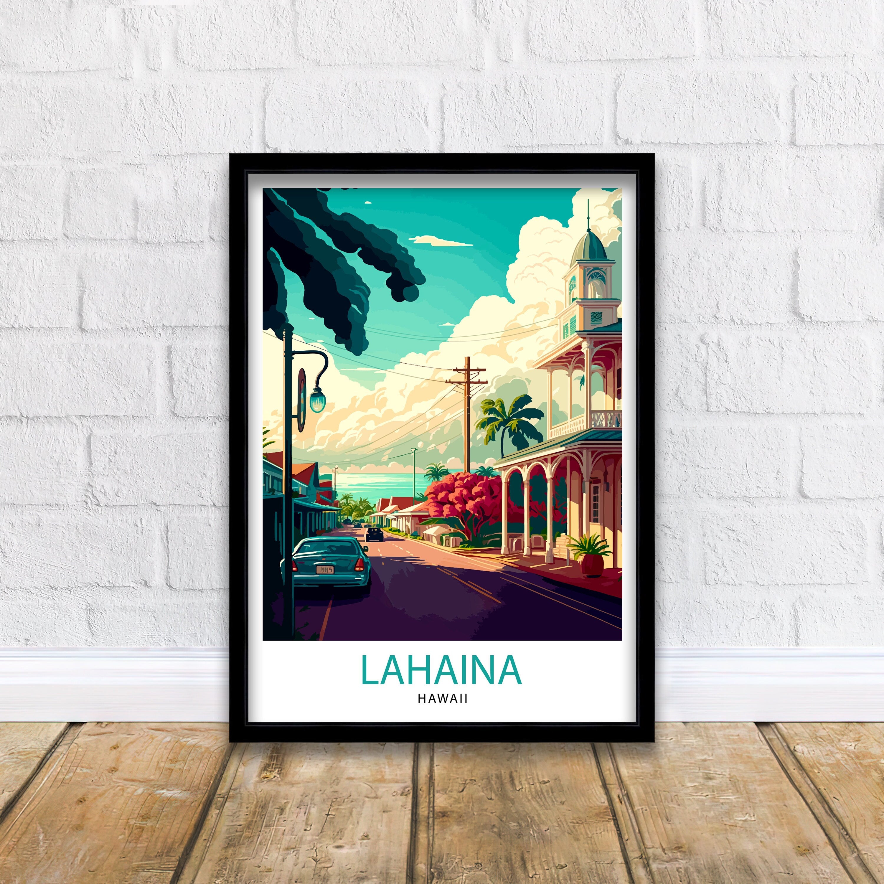 Lahaina Hawaii Travel Print Lahaina Wall Decor Hawaii Illustration Lahaina Maui Travel Poster Lahaina Hawaii Gift Hawaii Home Decor