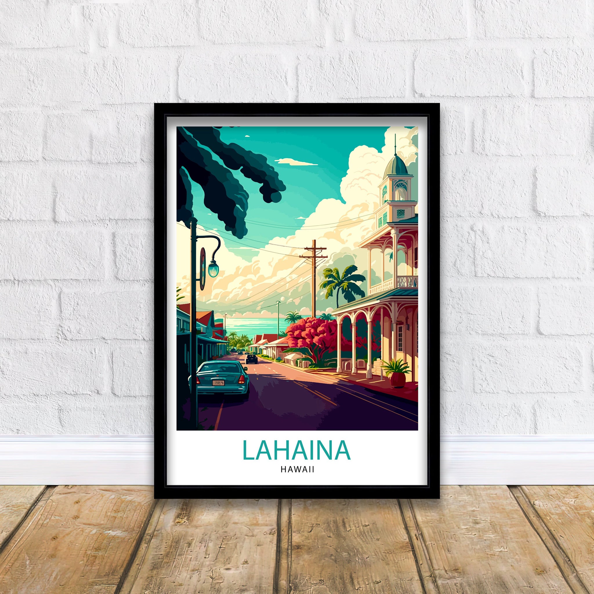 Lahaina Hawaii Travel Print Lahaina Wall Decor Hawaii Illustration Lahaina Maui Travel Poster Lahaina Hawaii Gift Hawaii Home Decor