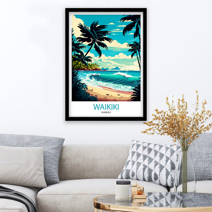 Waikiki Travel Poster Waikiki Wall Art Hawaii Poster Waikiki Beach Poster Travel Decor Hawaii Art Poster Waikiki Illustration